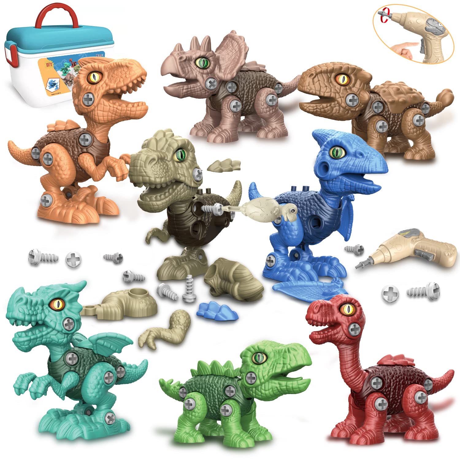 恐竜 おもちゃ 子供 DIY 組み立て ブロック セット 電動ドリル付属 男の子 女の子 誕生日のプレゼント ..