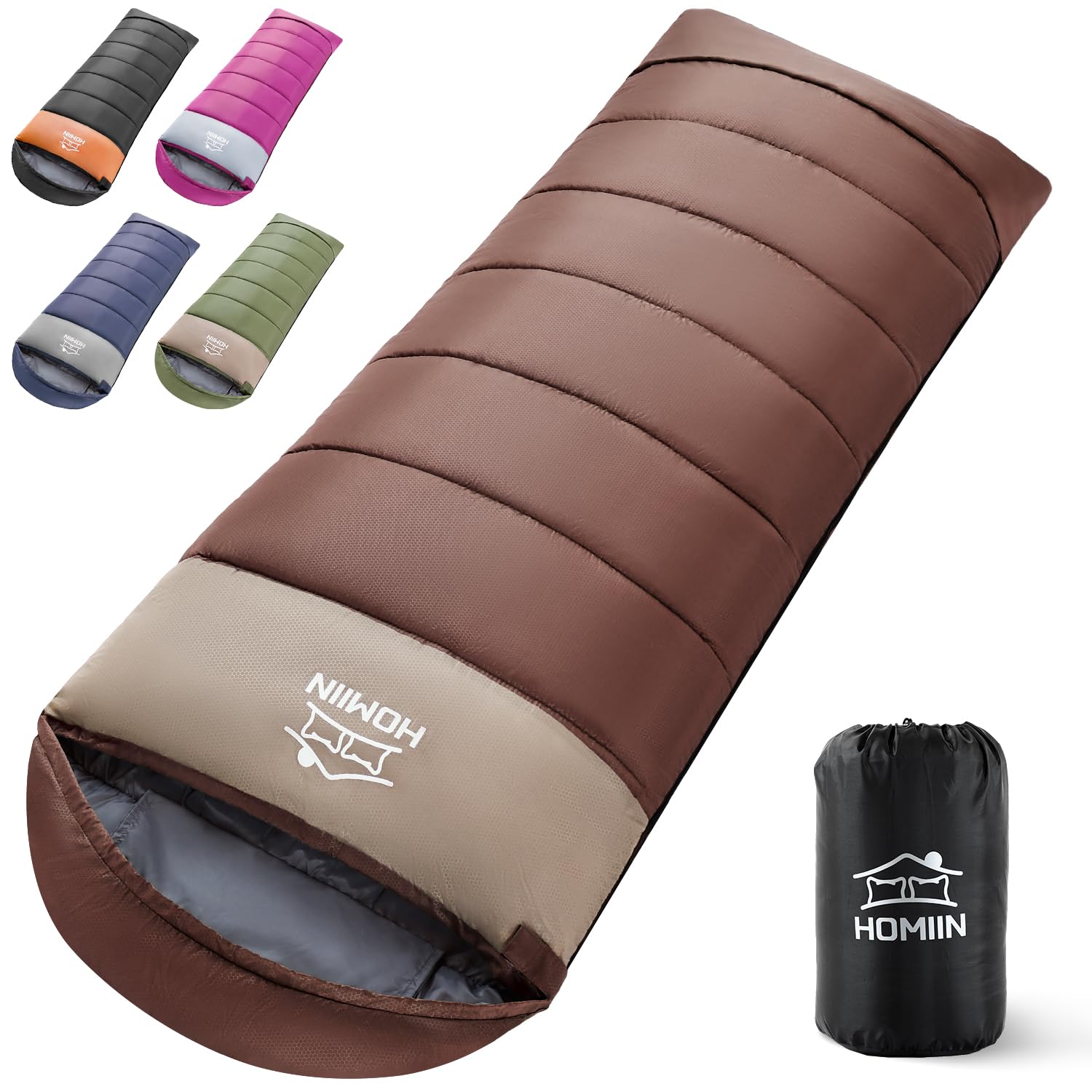 【ゆったりサイズ感?オールシーズン対応】使用時：約215×75cm。 収納時：約44×28cm。 重量：約1.0kg 最低使用温度：5℃　快適使用温度：10℃-25℃（自身の暑さと寒さの感覚によって使用)。身長150〜190cm程度の男女を問わず利用可能です。ニーズや季節に応じて適切なキャンプ用寝袋をお選びいただけます。春夏用の寝袋としては1kg、春秋用の寝袋としては1.4kg、冬用の寝袋としては1.8kgを選ぶのがおすすめです。【ツーカラー?直線縫製】直線縫製が施された寝袋は、引っ張りや摩擦に対する耐力が高く、キャンプ中に寝袋を頻繁に動かしたり、引っ張ったりする場合でも、直線縫製の部分は容易には開線しないです。ツーカラーの寝袋は、視覚的に非常に魅力的です。二色の組み合わせによって、シンプルなデザインでも独特な雰囲気を醸し出すことができます。【足元に二重?封筒型デザイン】封筒型は体を動かせる自由度が高いので、寝返りもストレスなくできます。頭の部分に空洞の穴があり、寝袋専用枕を入れると、頭に支えがあります、帽子には収縮コードがあり，それを引っ張ると、頭と首の空間が小さくなり、暖かさが増します。マジックテープで襟元も閉めることができ、寒気を侵入防ぎます。寝袋には内ポケットがあるため、携帯を入れに良いです。足元のファスナーを開けば、足を自由に動かせて、さらに、足部分、補強カバー付き、足元をもっと暖かくなります。【耐水性?優れた素材】表面生地には、上質なポリエステルを採用。磨耗や裂けに強く耐久性の高い生地です。撥水性と速乾性抜群です。内生地は温性の良い生地を使うことにより、肌触りがよく、寝袋に入った時、すぐに温かみを感じることができます。中綿もふんわりしていますので、布団のようにゆったり眠れます。【付属品?収納が便利?様々な用途】収納パックが付属しており、収納後はコンパクトになり、また破れにくくて保管にも便利です。さらに、寝袋専用枕、アイマスク、耳栓が用意されています。キャンプや旅行、普段の休憩などでこの寝袋を使う際に、快適な睡眠環境を提供してくれます。オフィス昼休み、残業、車中泊、アウトドア、キャンプ、来客用、BBQ、フィッシング、ツーリング、花見、登山、防災、天体観測、釣りなど様々な場合に大活躍です。