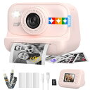 プリントカメラ キッズ 感熱紙 カメラ: 4800万画素 1080P動画 2.0インチIPS画面 32GB メモリーカード USB充電 印刷機能付き 3-12歳 女の子 男の子 子供の日 誕生日 クリスマス 新年のプレゼント 日本語取扱説明書 (半円形パターン ピンク)