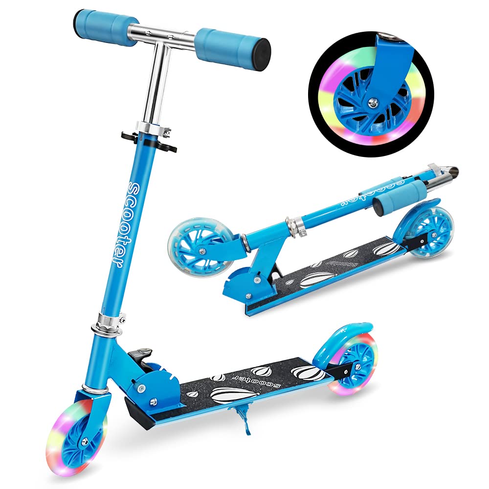 【2023人気バージョン】 キッズスクーター キックボード 子供 2輪 光る LEDタイヤ スタンド付き 4段階高さ調節可能 折り畳み式 持ち運び便利 入学お祝...
