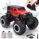 ラジコンカー こども向け オフロード 水陸両用 4WD 四輪駆動RCカー リモコンカー 車 防水 2.4GHz無線操作 360回転 人気 誕生日 プレゼント 車おもちゃ 贈り物 (赤)