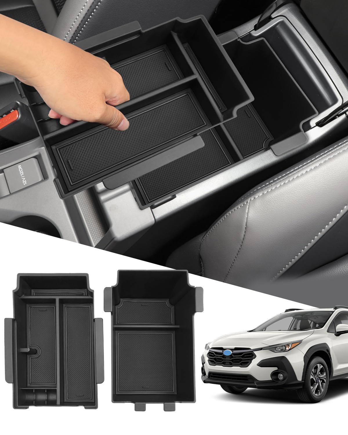 Rakuten - 新型 スバル クロストレック GU ダブル収納ボックス コンソールボックス 二重収納 アームレストボックス センターコンソールトレイ 車用専用 小物入れ 滑り止め設計 内蔵型 カスタムパーツ インテリア 内装パーツ 取付簡単 コインケース ラバマット付き