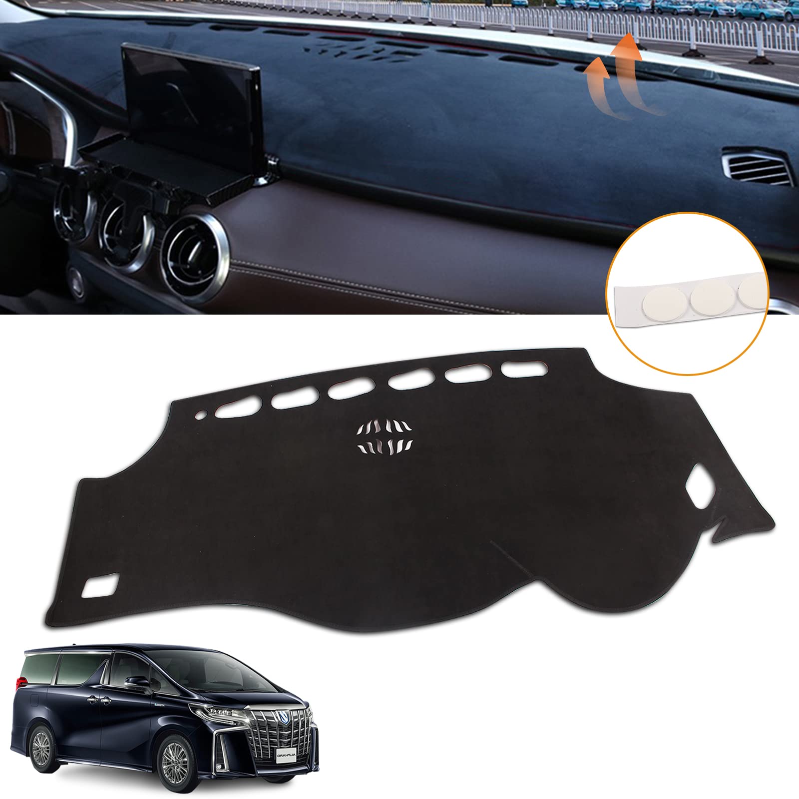 ダッシュボードマット ALPHARD アルファード VELLFIRE ヴェルファイア AH20系 専用 2008～2015 両面テープ付き スエード素材 車 ダッシュボードカバー ANH20 GGH20 車内 保護マット 内装パーツ サンシェード 滑り止め 日焼け防止 インテリア アクセサリー ブラ