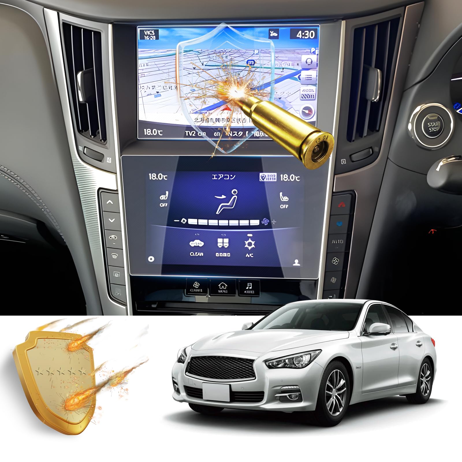 日産 スカイライン SKYLINE V37 ナビ用ガラスフィルム 液晶保護フィルム 防指紋 防気泡 貼り付け簡単 2PCS