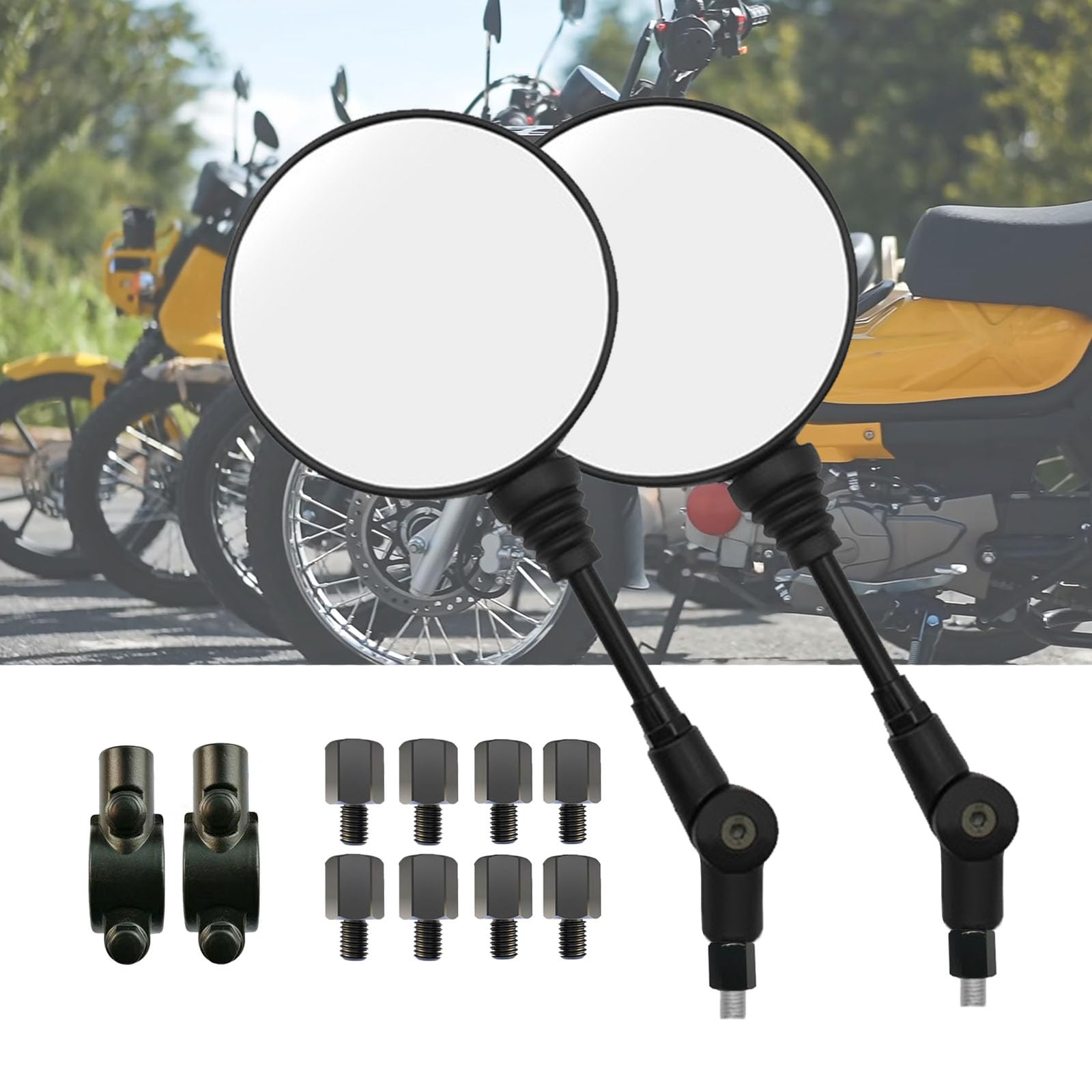 Rakuten - バイク ミラー 10mm 可倒式 バイクミラー 8mm 折り畳み 可倒式バックミラー バイク用 林道 山道 オフロードミラー 円形 丸型 M