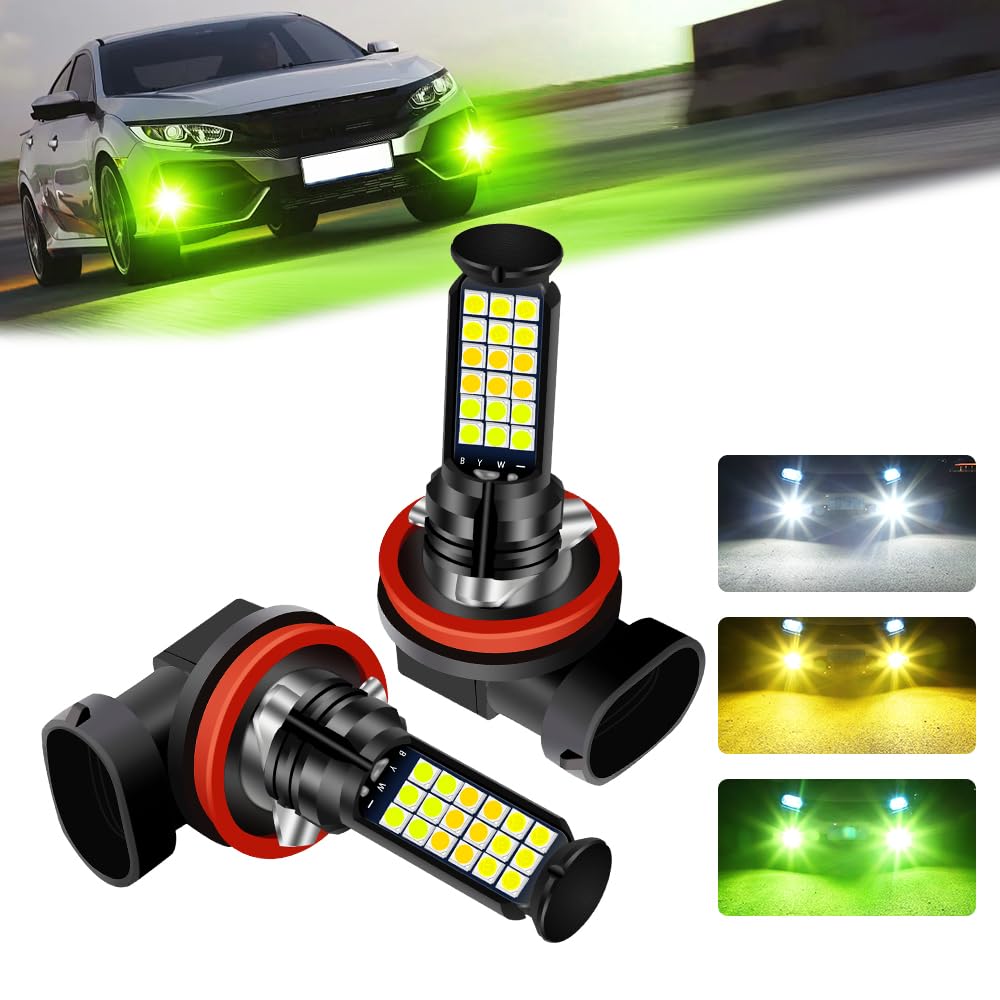 Rakuten - 3色切り替え LEDフォグランプ h8/h11/h16 純白/黄色/ライムグリーン 36連SMD 3000LM 調光機能 アンバー色味 ファンレス 12-24V 車用汎用型 無極性 取付簡単 N-box（2個入）