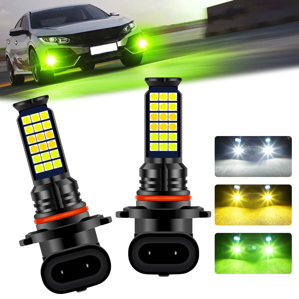 乐天商城 - 3色切り替え LEDフォグランプ hb4/9006 純白/黄色/ライムグリーン 36連SMD 3000LM 調光機能 アンバー色味 ファンレス 12-24V 車用汎用型 無極性 取付簡単 2個入