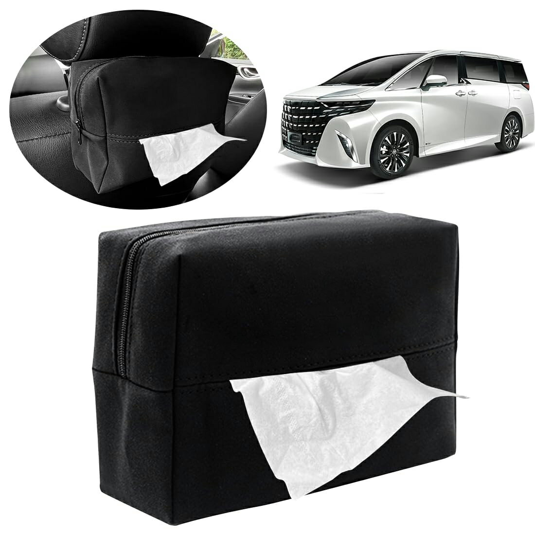 乐天商城 - 新型アルファード 40系/30系/20系 全シリーズ適用 車用ティッシュケース 車 ティッシュホルダー 収納ボックス ホルダー ヘッドレスト/サンバイザー適用 ティッシュホルダー スエード材質 大容量 片手操作でき 専用ロゴ 内装アクセサリー 取り付け簡単 (アルファード)