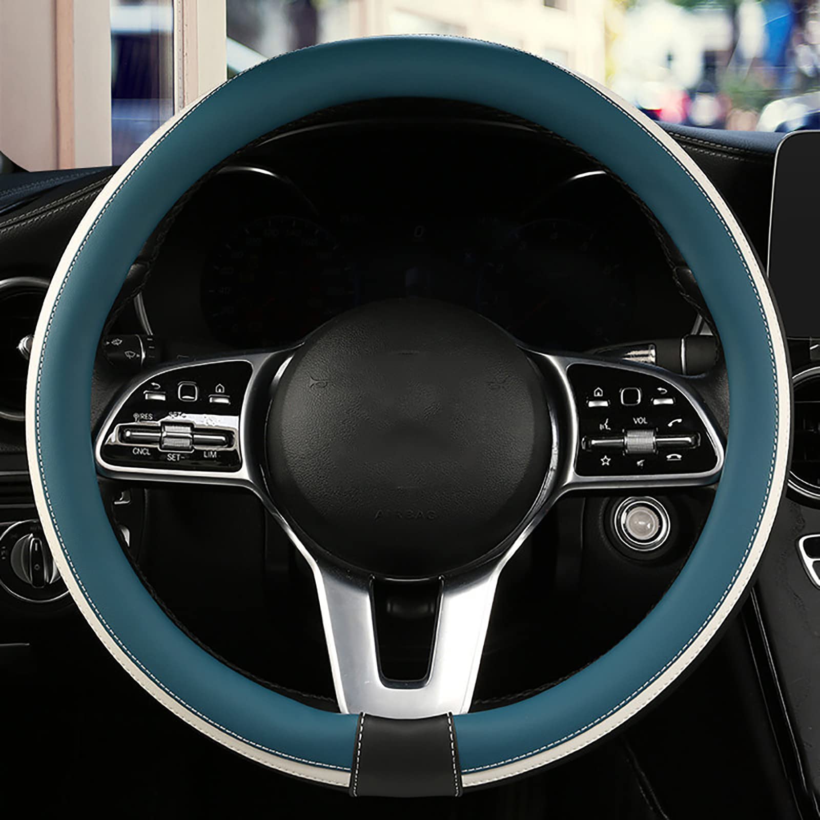 ハンドルカバー 軽自動車 38cm（15インチ） 手触りよし 通気性よし ステアリングカバー かわいい 滑り止め 車用内装パーツ ブルー