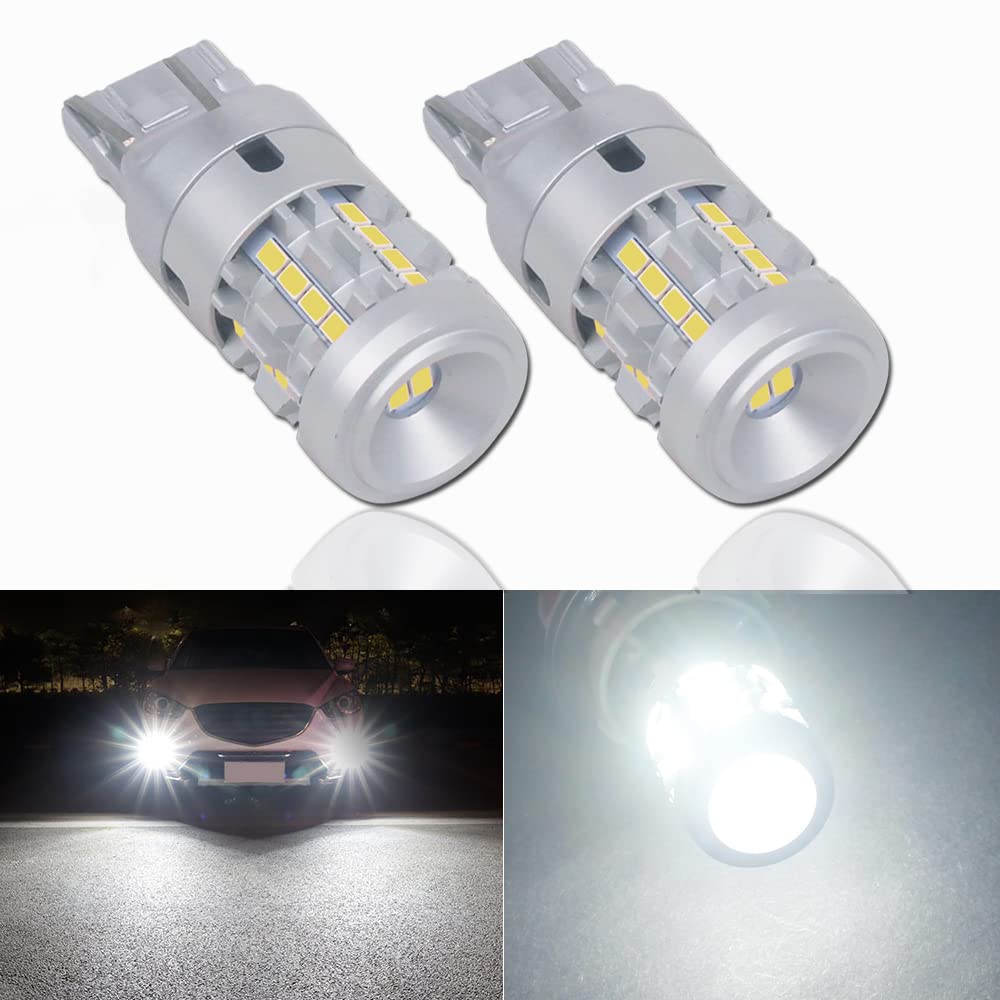 樂天商城 - T20 W21/5W 7443 LED ダブル 爆光 バルブ ホワイト 12V-24V ストップ テールランプ ブレーキランプ ポジション バックライト CANBUSキャンセラー抵抗内蔵 車検対応 2個セット