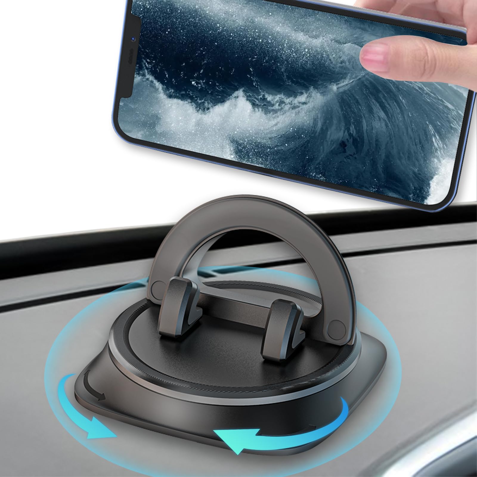 スマホホルダー 車 車載ホルダー 強力粘着パッド 360度回転 角度調整可能 滑り止め シリコン製 キズ防止 片手操作 脱着簡単 ダッシュボード 卓上対応 iPhone Android各種スマートフォン