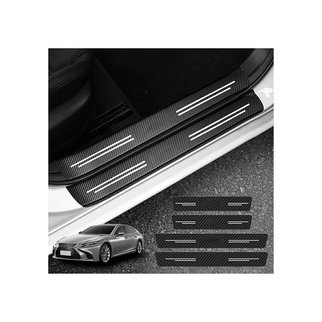 車 サイドステップガード スカッフプレート サイドステップ 炭素繊 上品素材 高級雰囲気 360°全面保護 汚れ防止 傷隠し 汚れ防止取り付け簡単 プリウス ライズ レクサス 新型シエンタ RAV4 ニスモ ハリアー 車種専用設計 車用内装パーツ (レクサス)