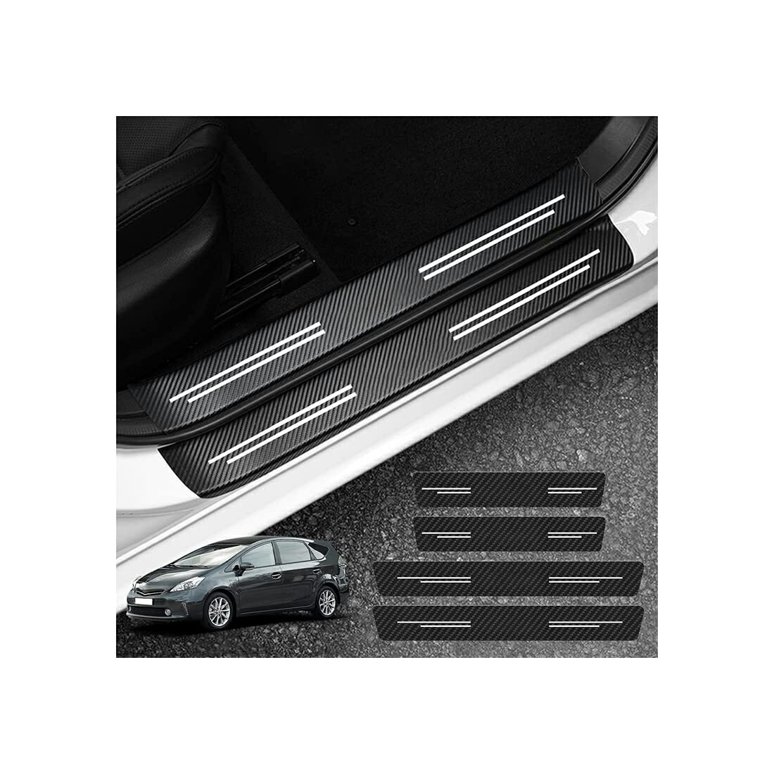車 サイドステップガード スカッフプレート サイドステップ 炭素繊 上品素材 高級雰囲気 360°全面保護 汚れ防止 傷隠し 汚れ防止取り付け簡単 プリウス ライズ レクサス 新型シエンタ RAV4 ニスモ ハリアー 車種専用設計 車用内装パーツ (プリウス)