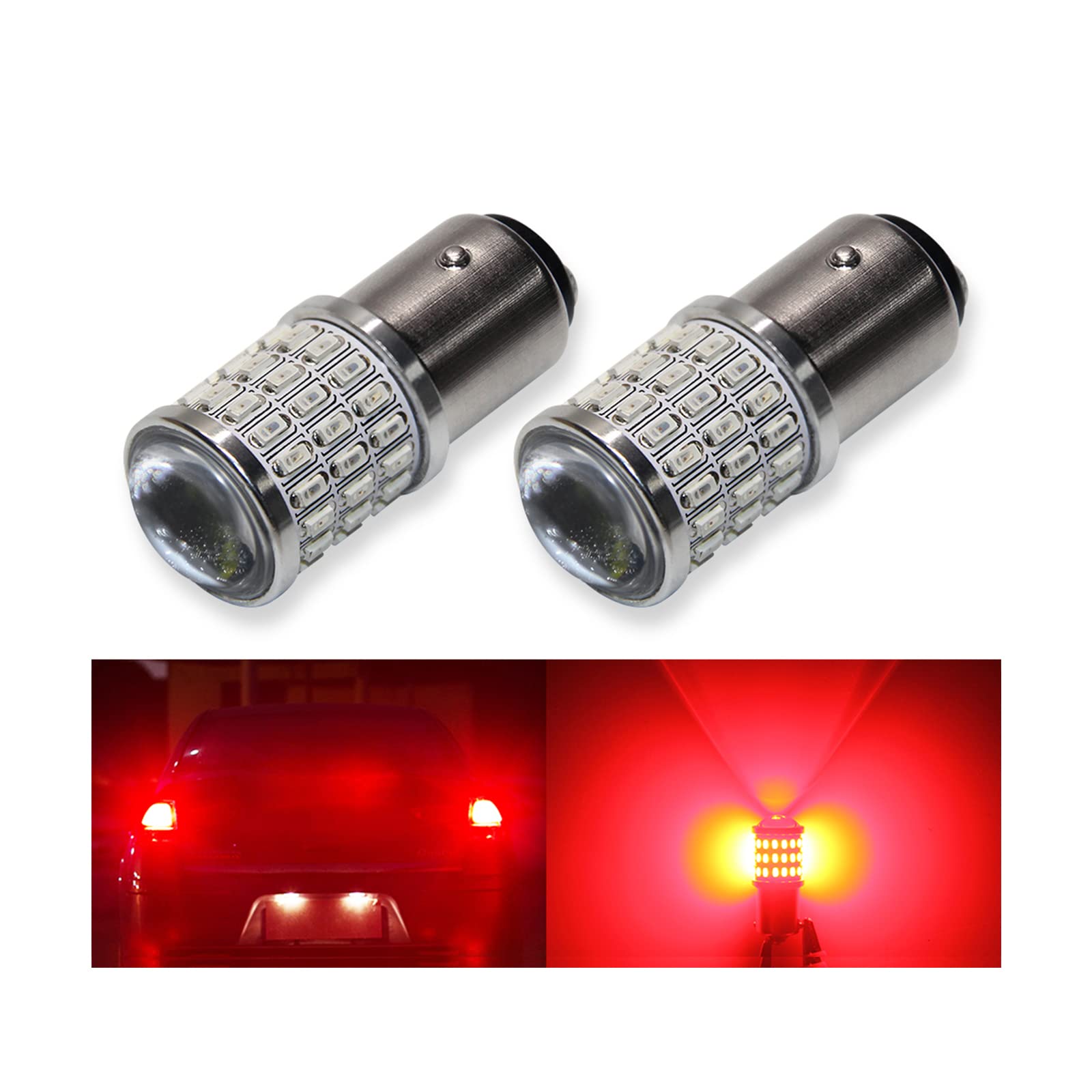 Rakuten - S25 LED ブレーキバルブ レッド S25 ダブル LED テールランプ ストップランプ 180度 段違いピン BAY15D DC9-50V 12V車 24V車汎用 24Vトラック対応 54連SMDチップ 1200LM 爆光 無極性 取付簡単 2個入り (S25ダブル 180度ピン レッド)