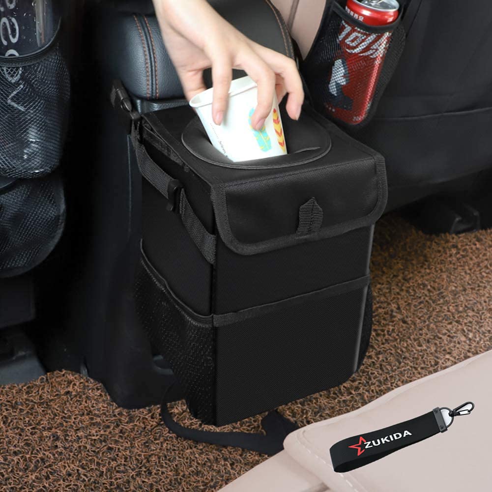 Rakuten - 車用ゴミ箱 車用収納ケース 蓋つき防水車ゴミ箱 高密度 大容量 多機能 折りたたみ車載ごみ箱 簡単取付 車前後部座席/部屋/オフィスに最適 ブラック-6L