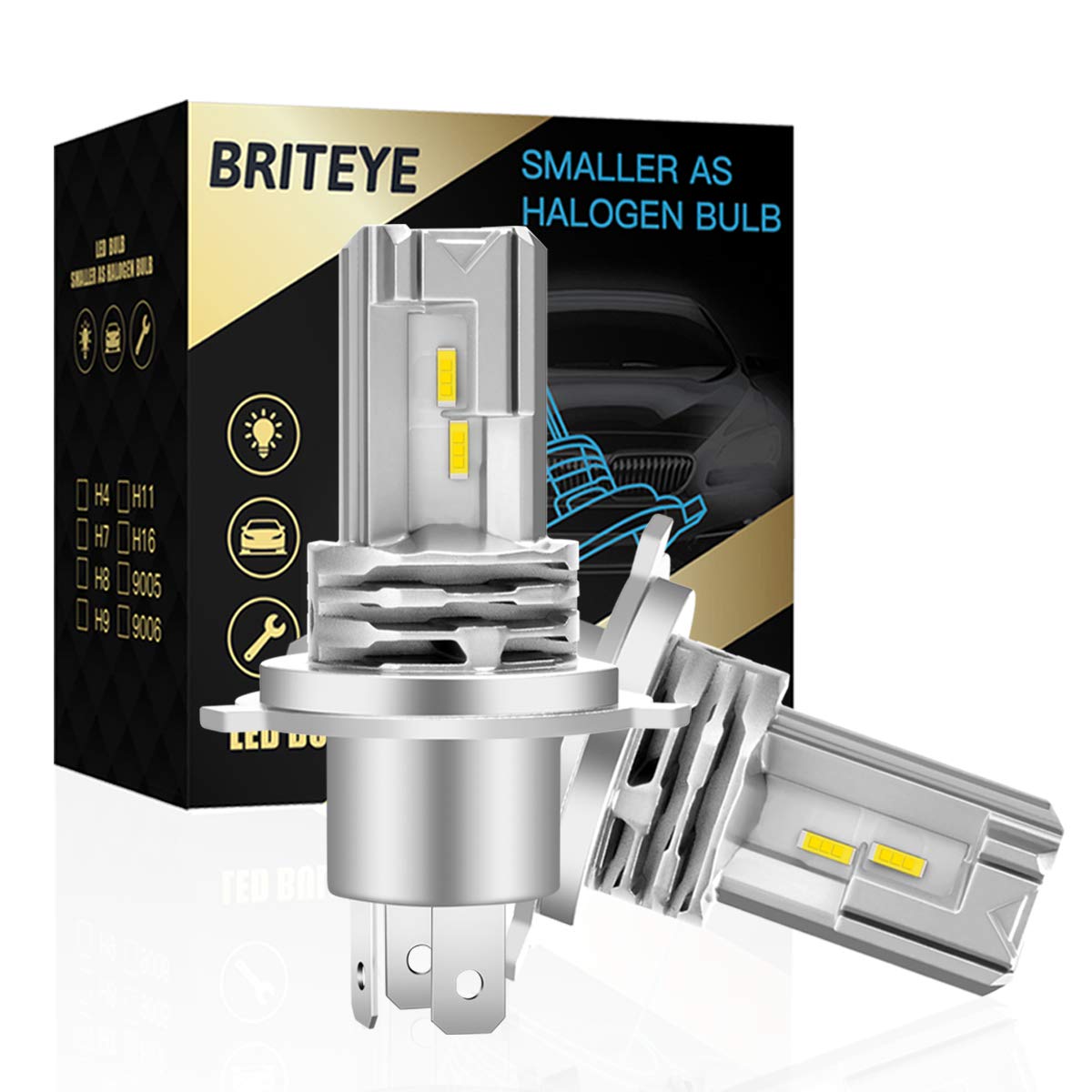Rakuten - 車用 LED ヘッドライト H4 車検対応 一体型 H4 LEDバルブ HI/LO切替 6500K ホワイトCREEチップ搭載 ファンレス 2個入