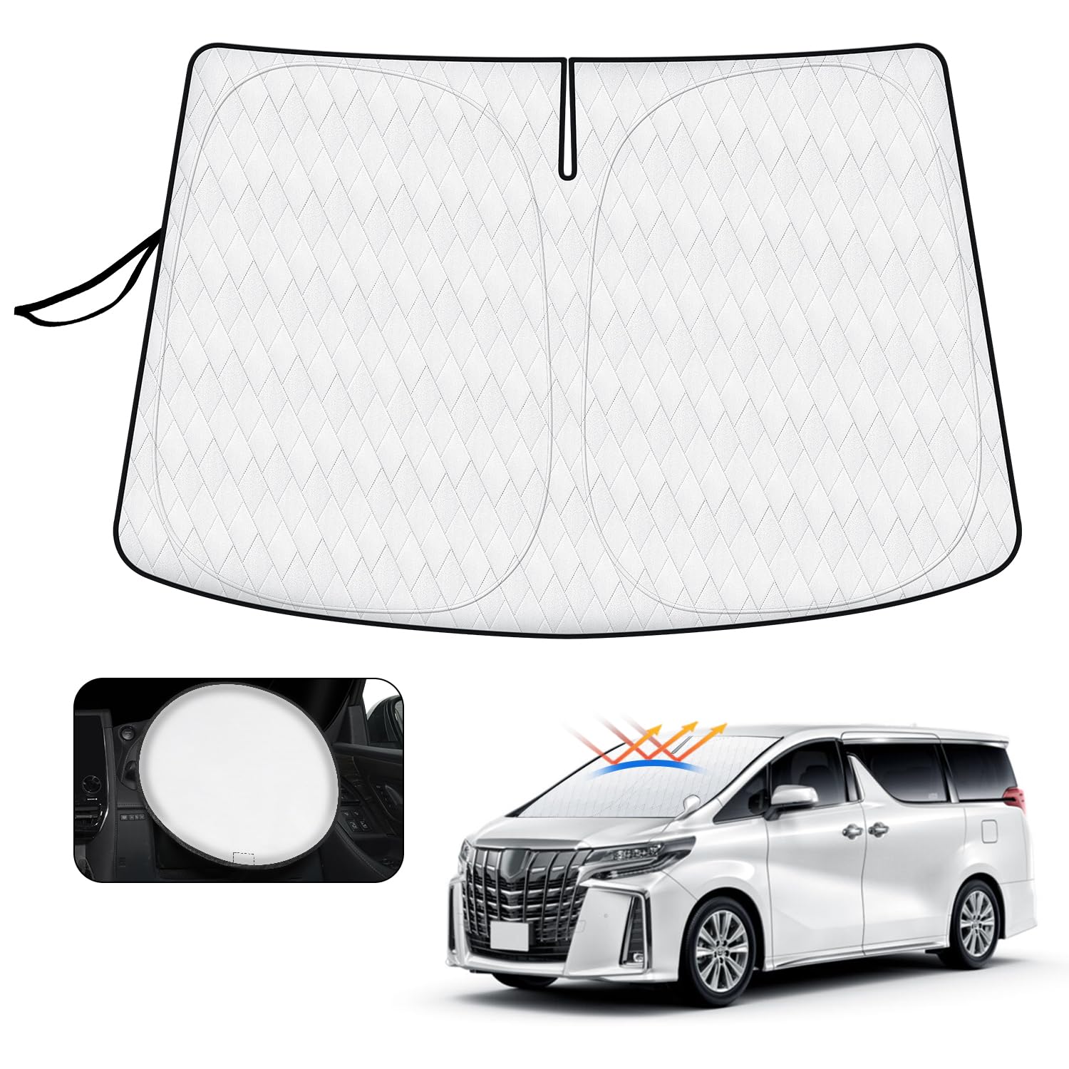 Rakuten - 【5重構造】 トヨタ アルファード ヴェルファイア 30系 前期/後期 フロントサンシェード Alphard Vellfire H27.1-現行 車種専用 フロントガラス サンシェード シェードカーテン マルチサンシェード 折りたたみ 遮光 断熱