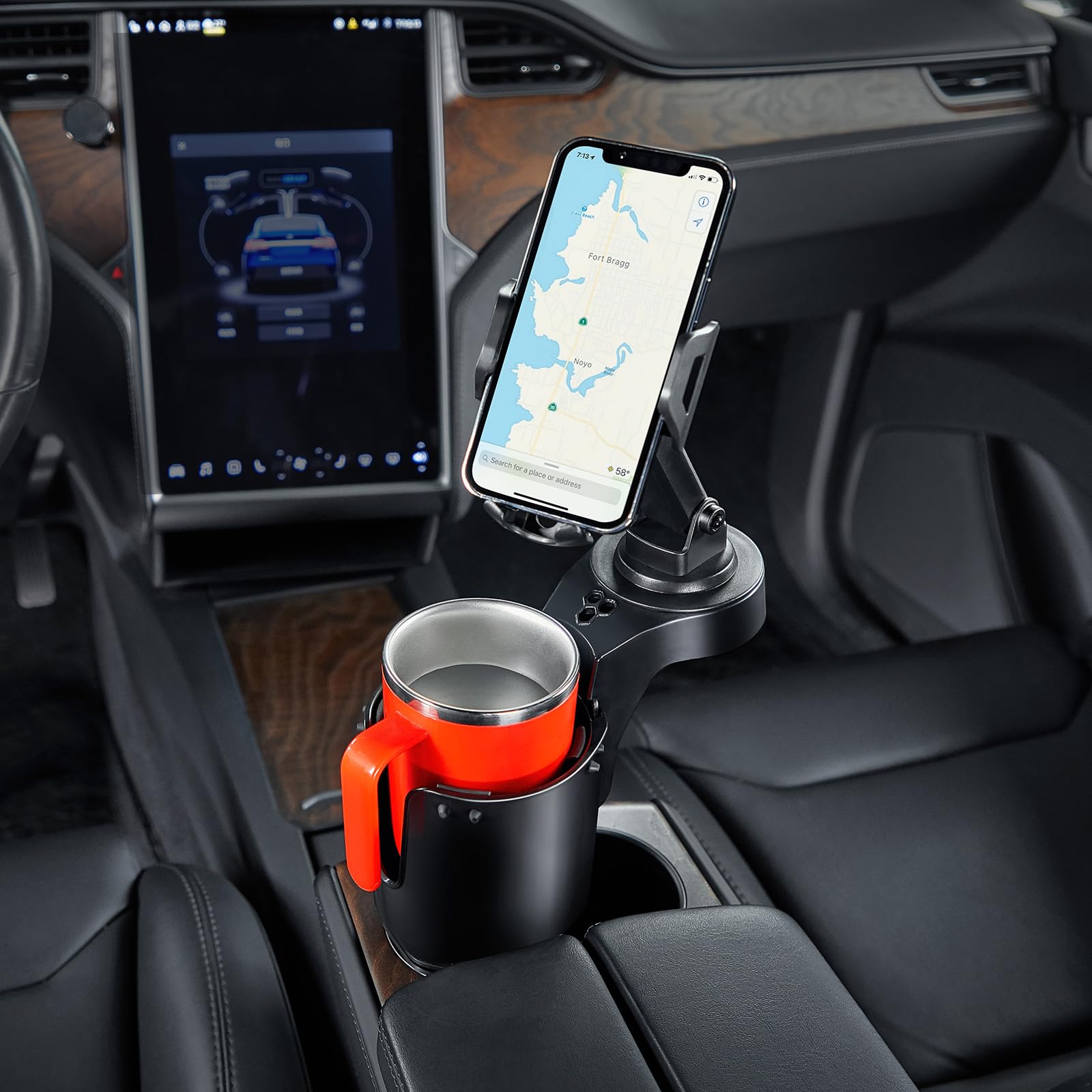 Rakuten - 車用 ドリンクホルダー スマホホルダー付き 車載 2in1デザイン カップホルダー用 スマホ用 多機能 カー用 どりんくホルダー どりんくほるだー ボトルホルダー スマホ入れ 安定感 ブラック
