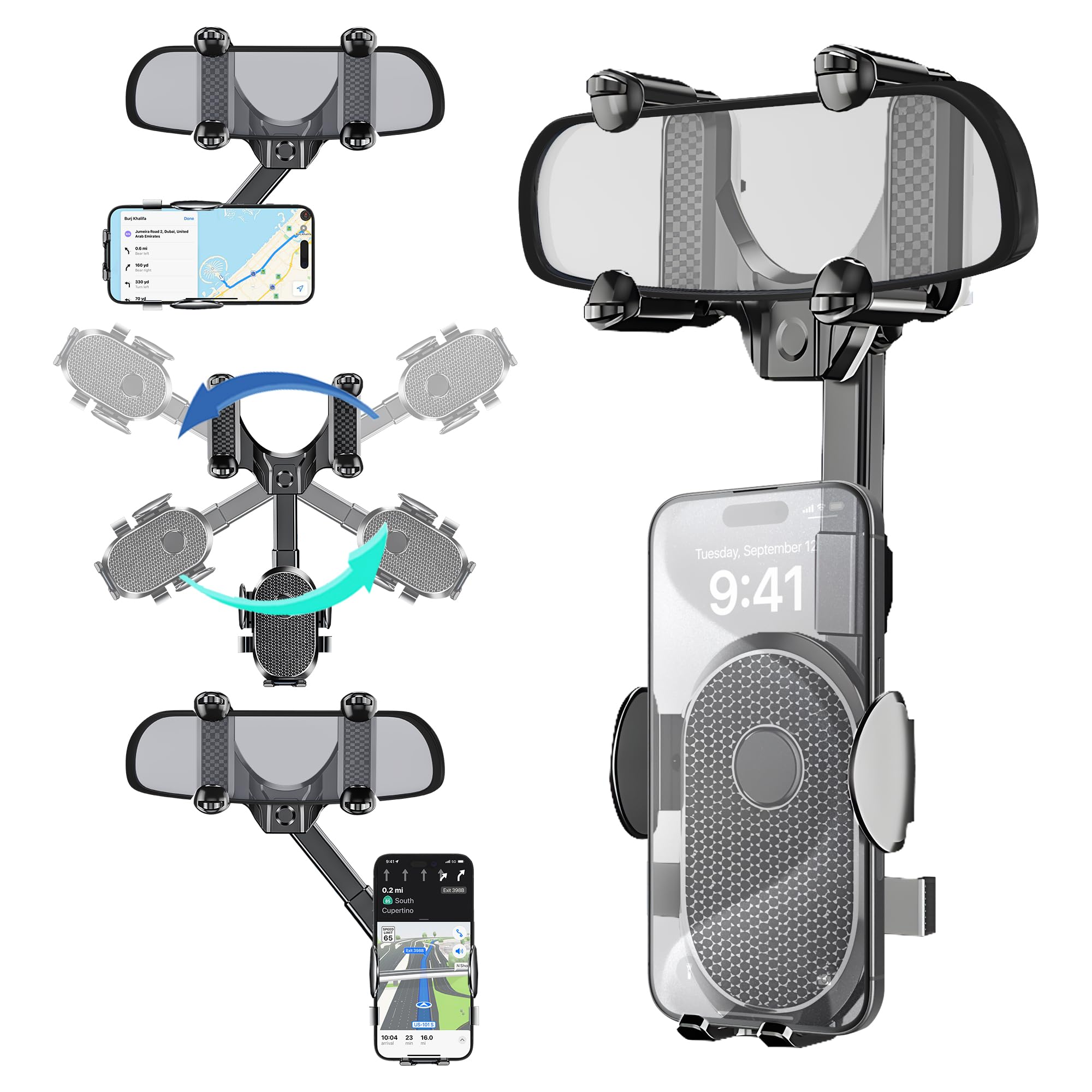 乐天商城 - バックミラー スマホホルダー 車載携帯電話ホルダー バックミラーアクセサリー 車載スマホホルダー 万能ホルダー付き