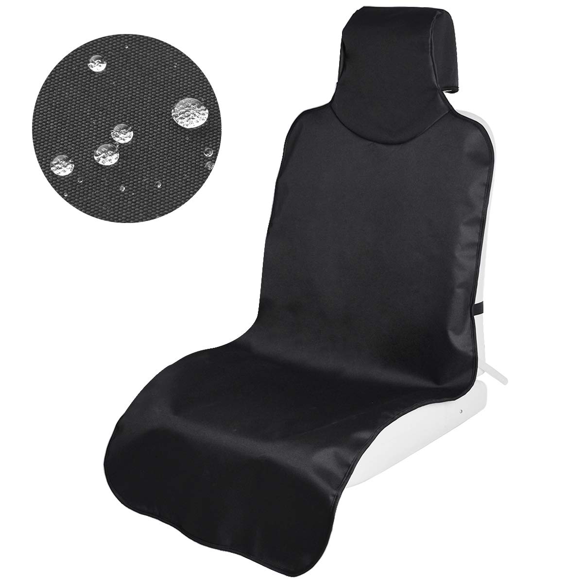 Rakuten - カーシートカバー 防水シートカバー 前席用 軽/普通車適用 ずれにくい ヘッドレスト部と座面部一体化 エプロンタイプ シート保護 バックル付き 継ぎ目強化改良 ブラック フロント 1枚