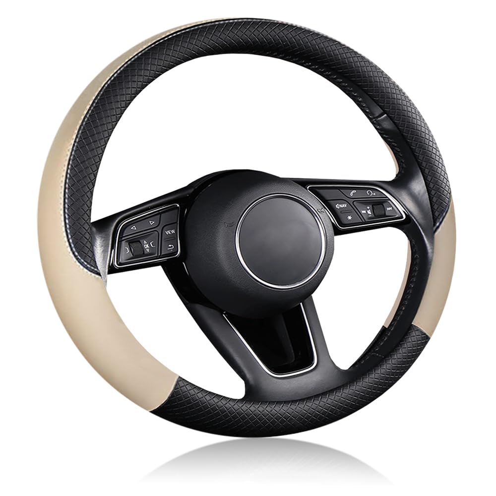 Handle Cover - ハンドルカバー 車用 軽自動車 sサイズ 3Dグリップ 滑り止め ステアリングカバー 汎用 おしゃれ 通気性がよい 普通車 ハンドル 保護カバー 高級 内装パーツ 車用品 アクセサリー オールシーズン対応 円形 37-38CM ベージュ