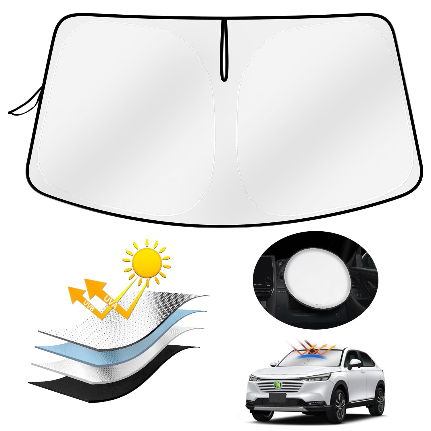 ホンダ 新型ヴェゼル RV系 に適用 フロントサンシェード 車用サンシェード 遮光フロントシェイド HONDA VEZEL RV3 RV4 RV5 RV6型 2021年4月?現行 車種専用設計 サンシェード UVカット 高密度生地 日焼け防止 劣化防止 断熱