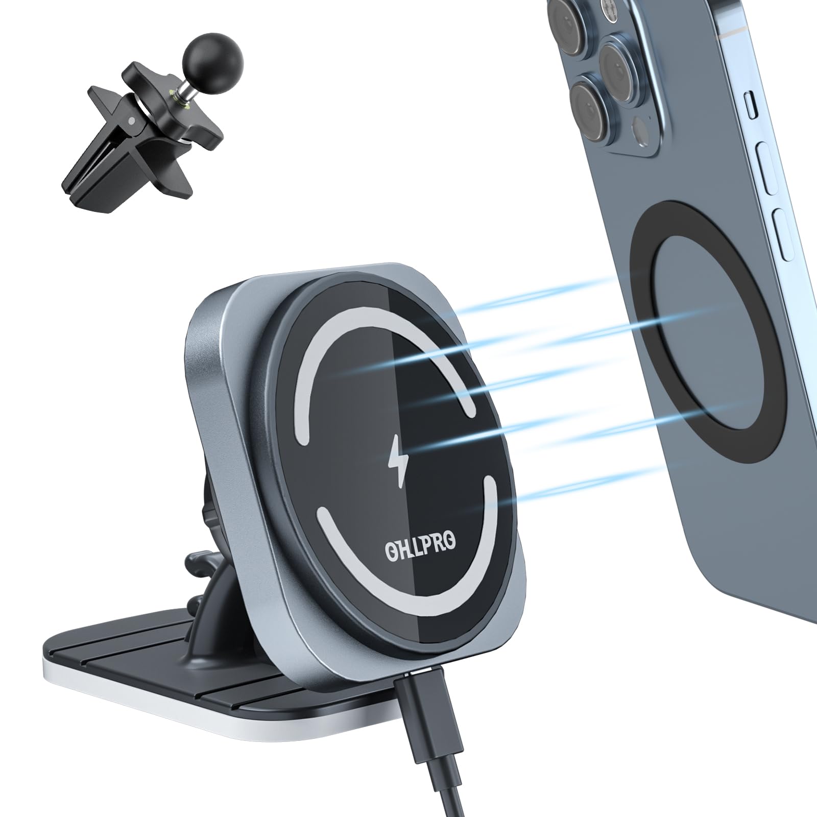 Mag-Safe 車載 スマホホルダー 車載ワイヤレス充電器 15W マグネット式 車載ホルダー エアコン出し口/ダッシュボード iphone15/14/13/12シリーズに対応