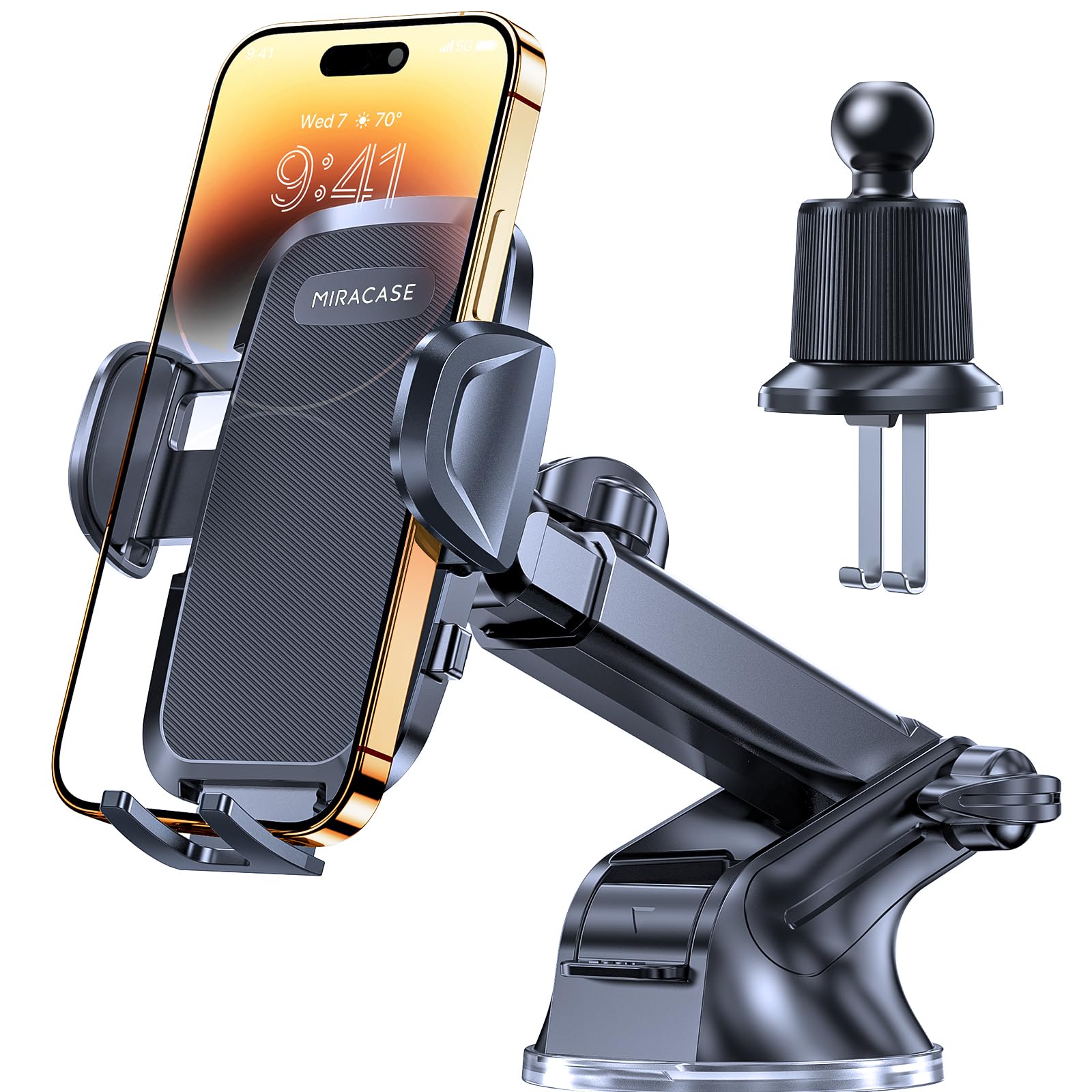 スマホホルダー 車 スマホスタンド 車載スマホホルダー【二重メタルフック 3軸伸縮アーム 】車吹き出し..