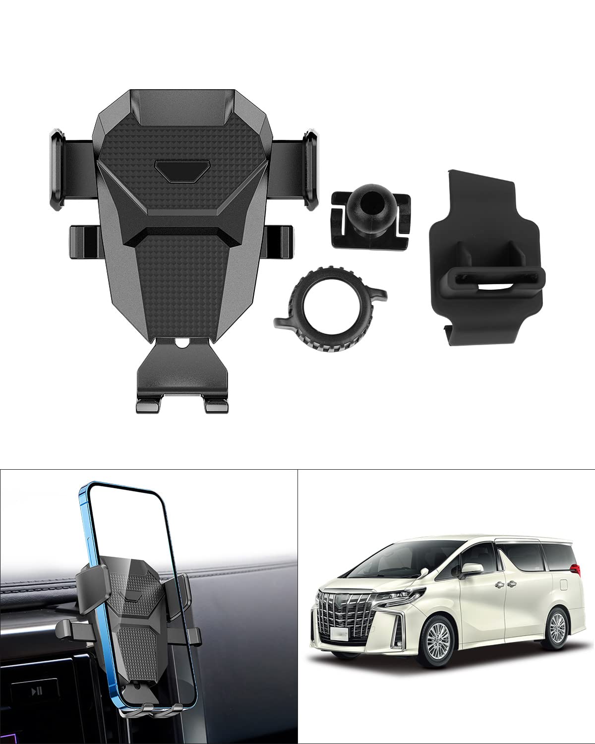Rakuten - トヨタ アルファード30系 9インチナビ スマホ ホルダー 運転席側用 右ハンドル ALPHARD 30系 2016- 携帯 ホルダー スマホスタンド 片手操作 エアコン 送風口 360度回転 車載ホルダー 固定 取付簡単