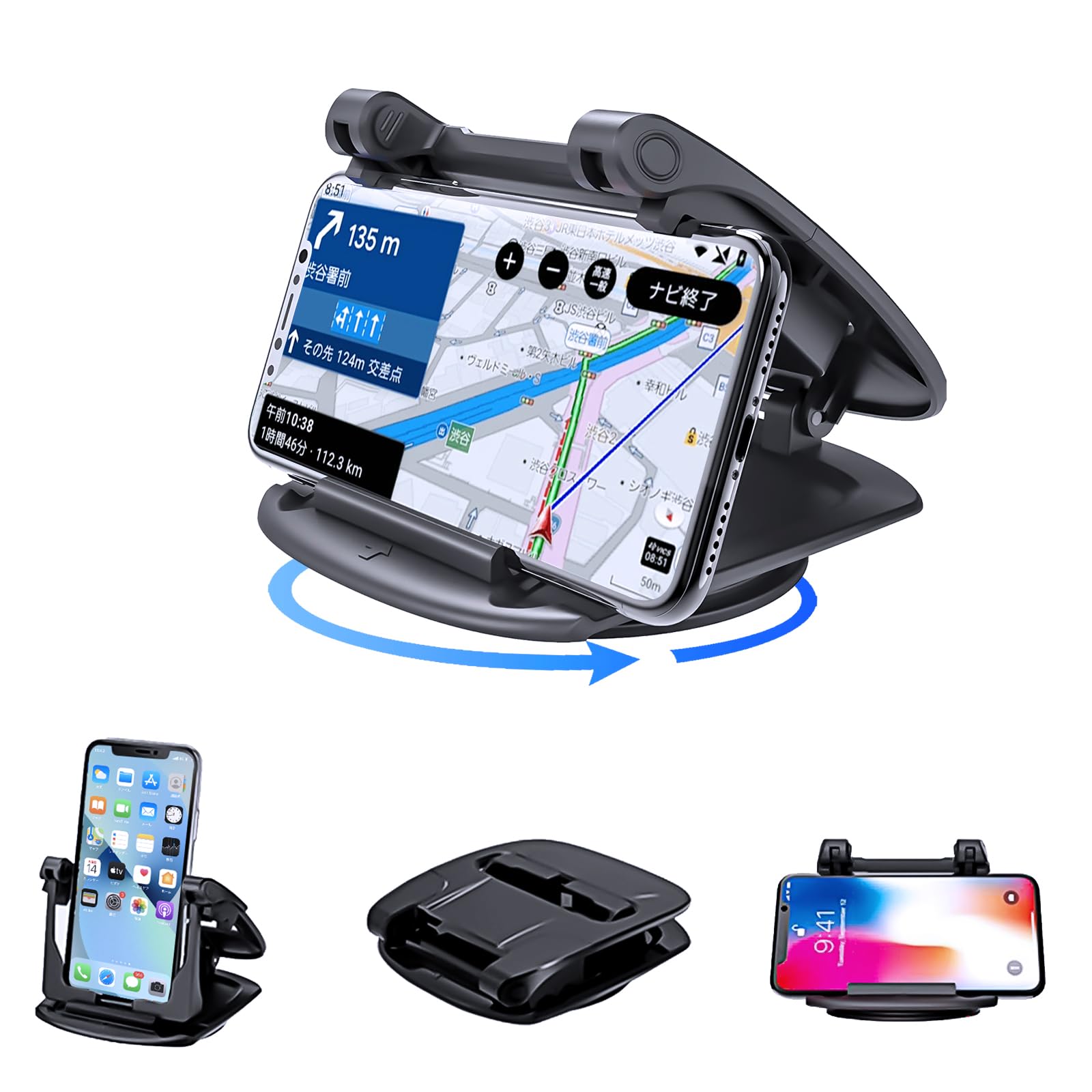スマホホルダー 車 スマホスタンド クリップ式 直射日光を避ける シリコン製スマホ車載ホルダー GPS用クリップホルダー 脱着簡単 全車種対応 滑り止め スマホスタンド 持ち運びらくらく インチまで多機種対応 ナビ用 車載ホルダ