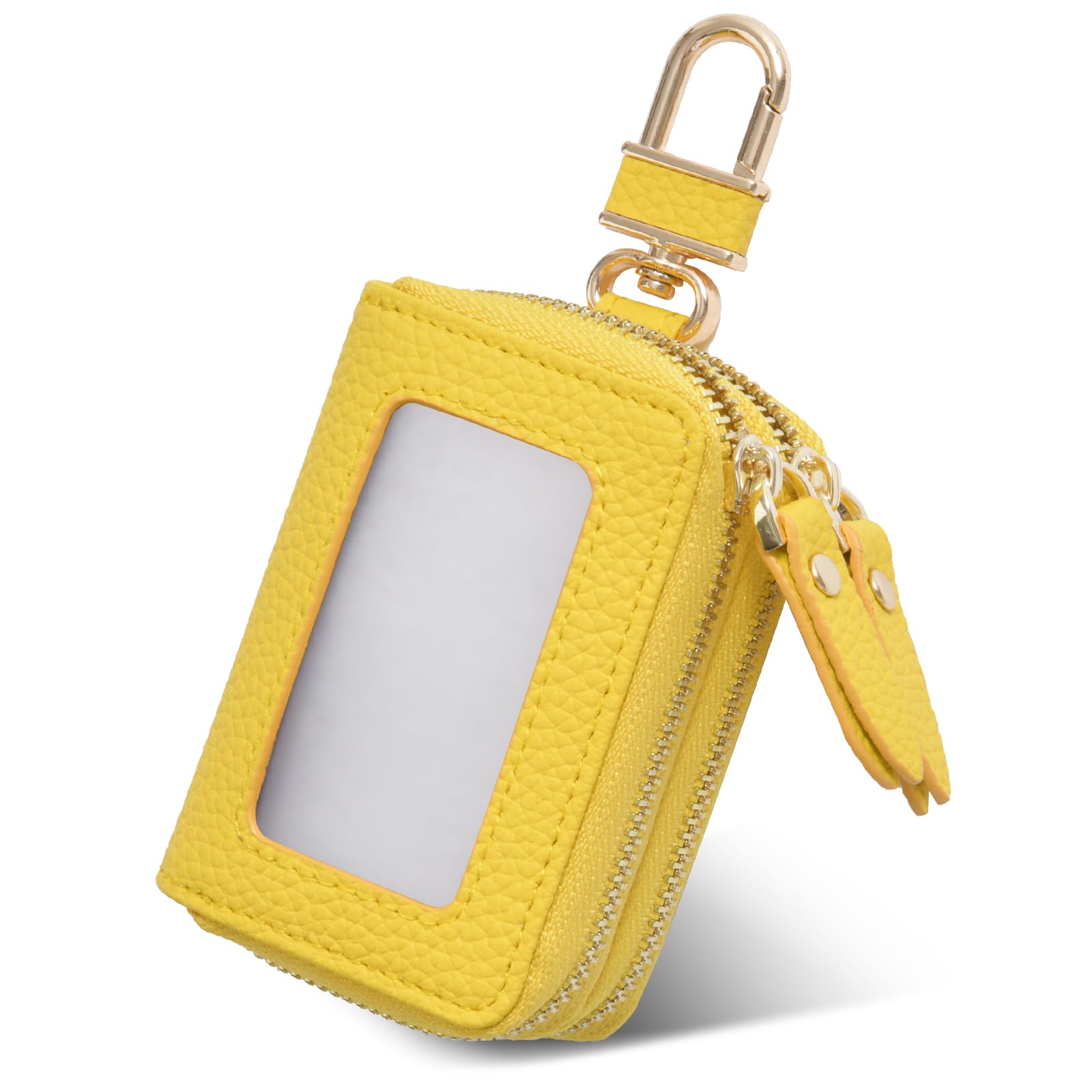 スマートキーケース 2個収納 レディース メンズ 革 窓付き 車 カバー カラビナ付き クリア窓 ダブル スマートキーケース ファスナー 鍵 ダブルポケット ダブルファスナー