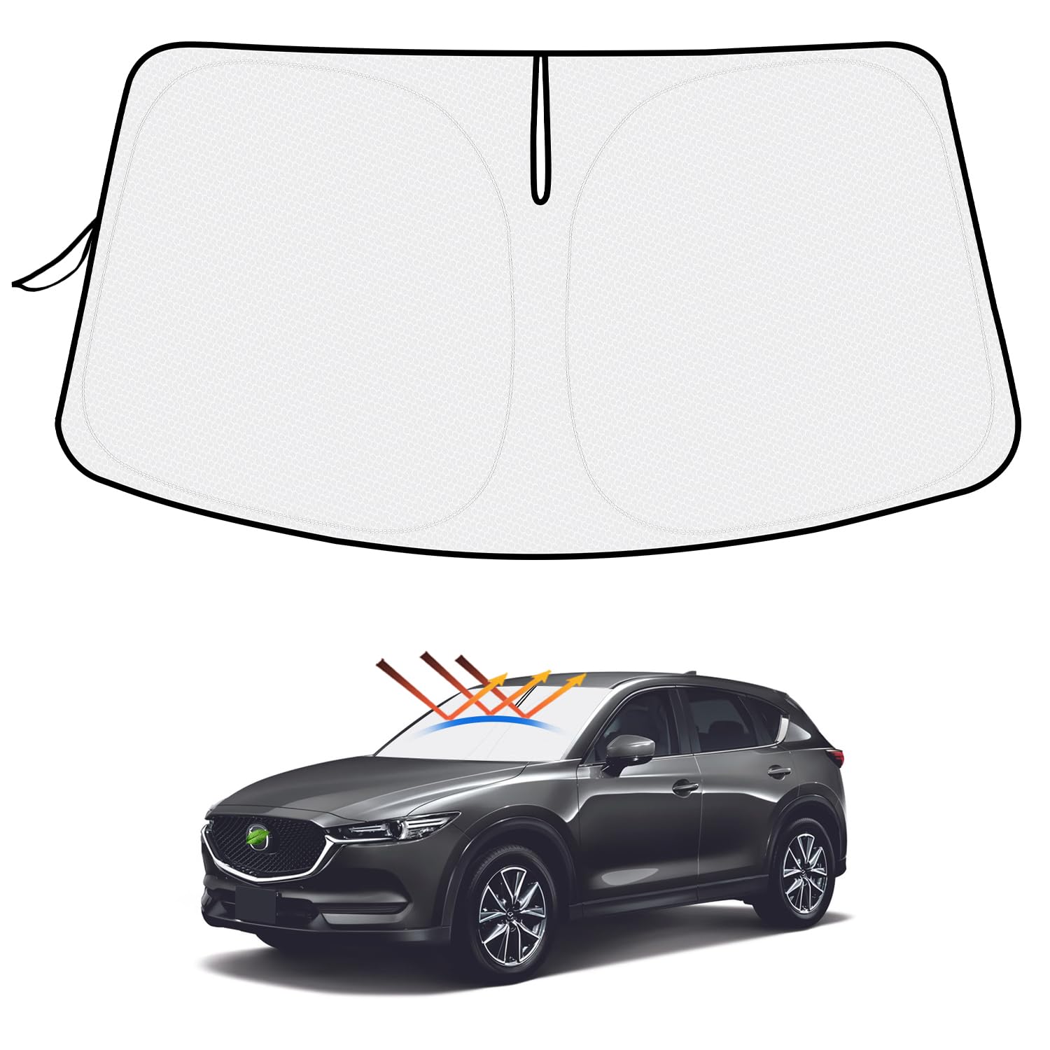 【ハンドル日よけカバー付き】マツダ CX-5 KF系 サンシェード フロントガラス用 2代目 CX5 KFEP/KF5P/KF2P型 2017年2月-現行 車用サンシェード UVカット 日よけ 日差しカット 遮光 断熱 折り畳み式 ハンドルサンシェード