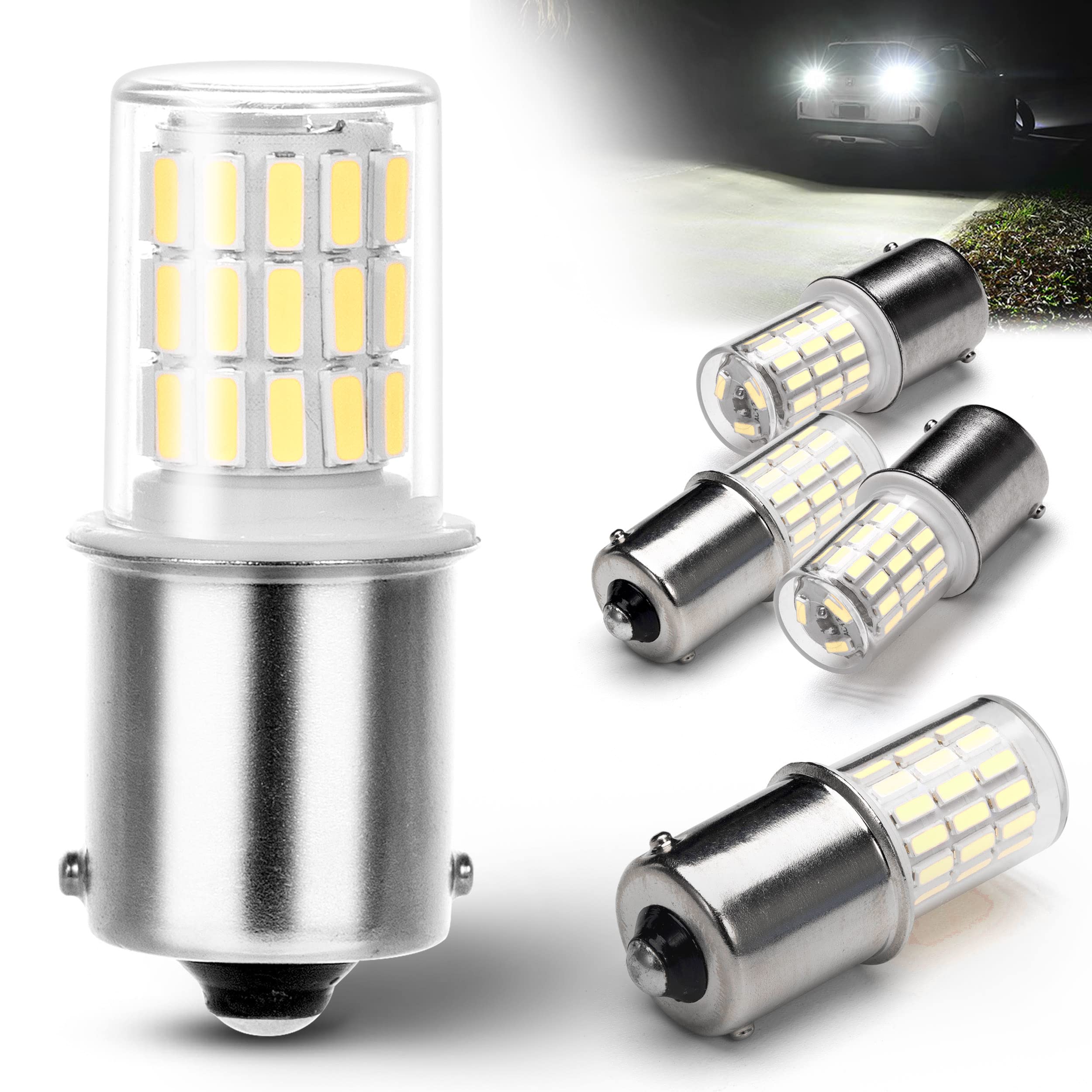 Rakuten - 12V-24V S25 シングル 180度ピン 1156 BA15S G18 P21W 車 バイク トラック 超高輝度 ホワイト 4014SMD ブレーキランプ テールランプ バイク リアライト 4個入り ホワイト