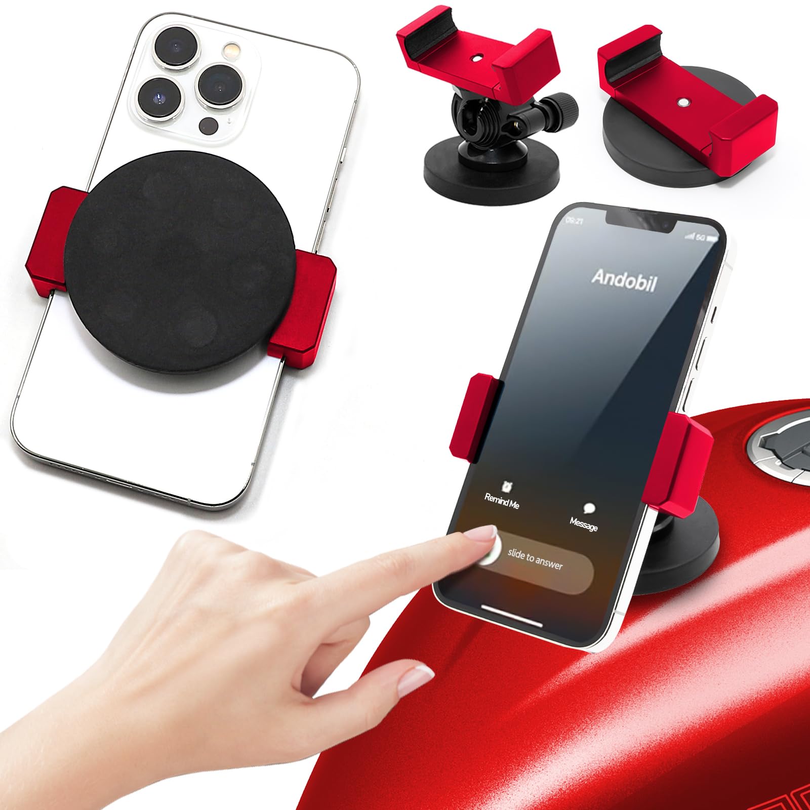 Rakuten - バイク スマホホルダー バイク用スマホホルダー 超強力 360度回転 携帯ホルダー 振動吸収 自転車 クイックホールド マウント 対応 スマホ スタンド セット 両側引き型 レッド