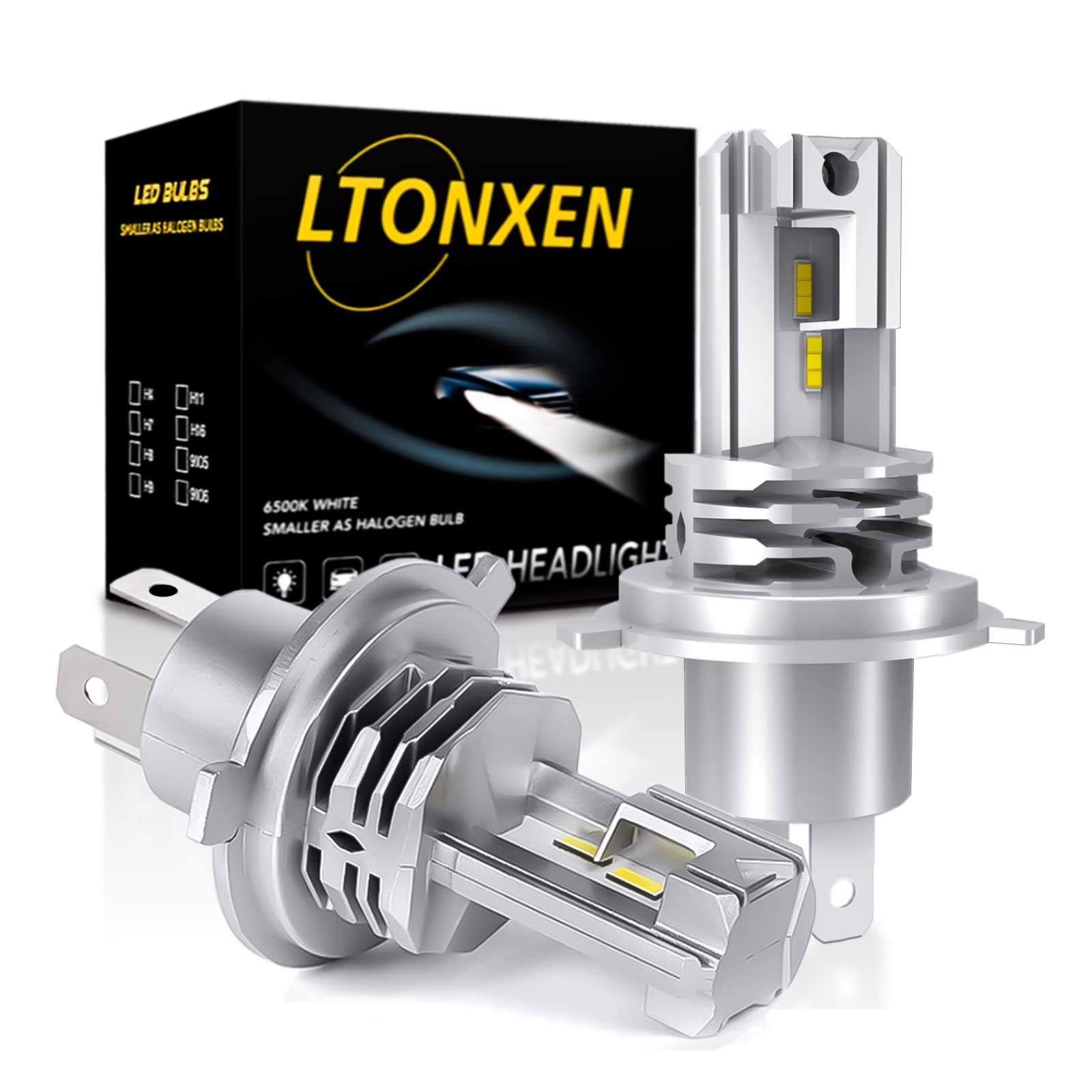 乐天商城 - 車用 LED ヘッドライト H4 Hi/Lo 一体型 H4 LEDバルブ CREE LEDチップ搭載 ファンレス 静音 LEDライト 車種対応 6500K ホワイト DC9-32V 2個入