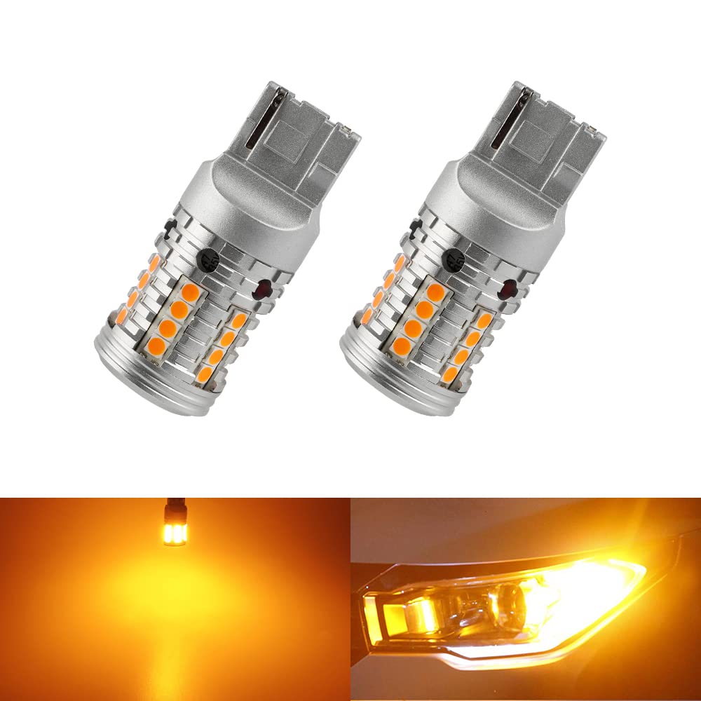 Rakuten - T20 LED ウインカー シングル アンバー ハイフラ防止 ピンチ部違い 抵抗内蔵 キャンセラー内蔵 7440 W21W WY21W リア フロント 車 電球 バルブ 12V ウインカーバルブ ウィンカー オレンジ 高輝度 2個入り