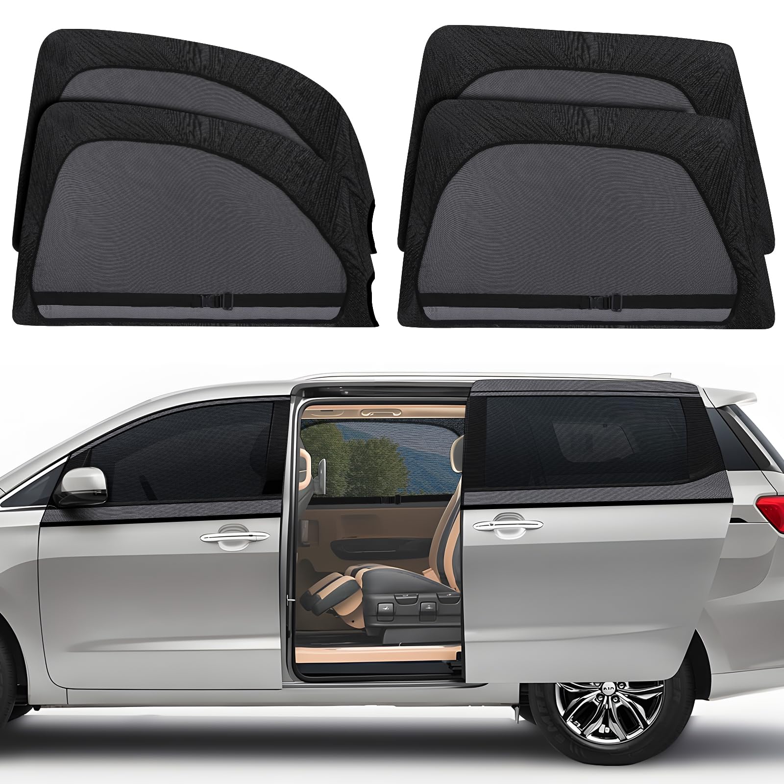 車用 防虫ネット 網戸 通気 虫よけ 遮光 目隠し 車中泊 仮眠 ウィンドネット 紫外線対策 プライバシー保護 フロントドア/スライドドア カー用品 メッシュ 取付簡単 4枚セット