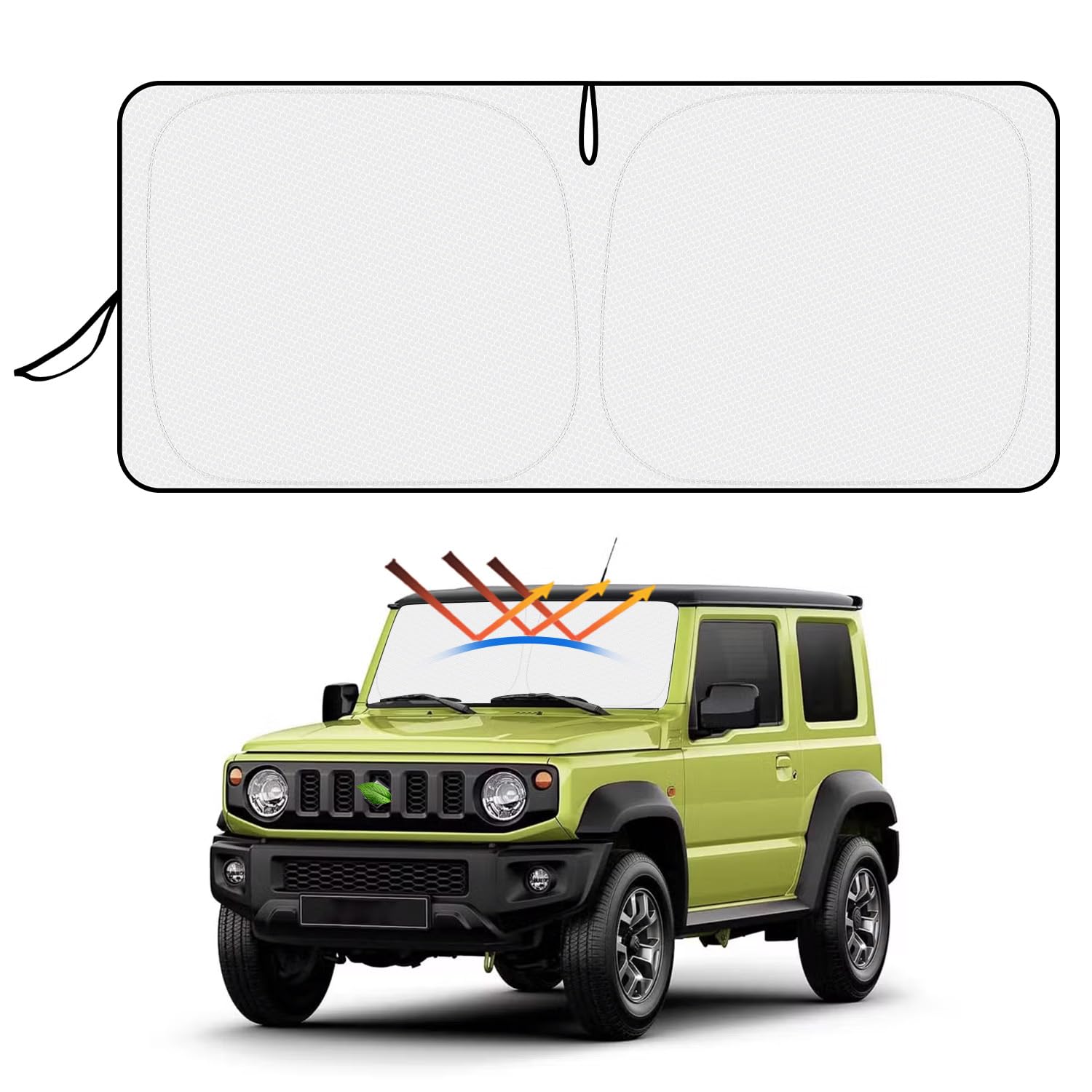 【ハンドル日よけカバー付き】スズキ ジムニー JB64W JB74W サンシェード フロントガラス用 JIMNYに適合 4代目 2018年7月-現行 車用サンシェード UVカット 日よけ 日差しカット 遮光 断熱 折り畳み式 ハンドルサンシェー