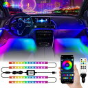 車用LEDテープライト フットライト 足元灯 アンビエントライト ランプ RGB 2in1 フルカラー 車内装飾用 イルミネーション16000色 雰囲気 間接照明 リモコン アプリ操作 タイマー機能 音楽同期 12V 48SMD