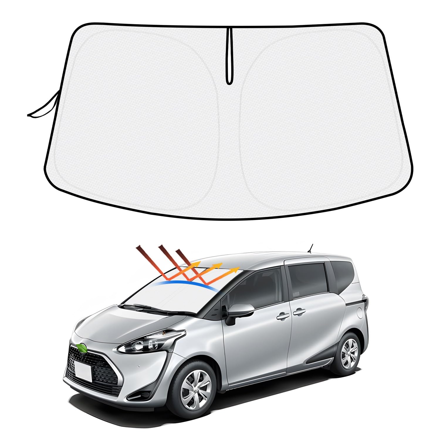 Rakuten - 【ハンドル日よけカバー付き】トヨタ シエンタ 170系 サンシェード フロントガラス用 SIENTA 170系 2015年7月-2022年 NSP17#G NCP175G NHP170G 車用サンシェード UVカット 日よけ 日差しカット 遮光 断熱 折り畳み式