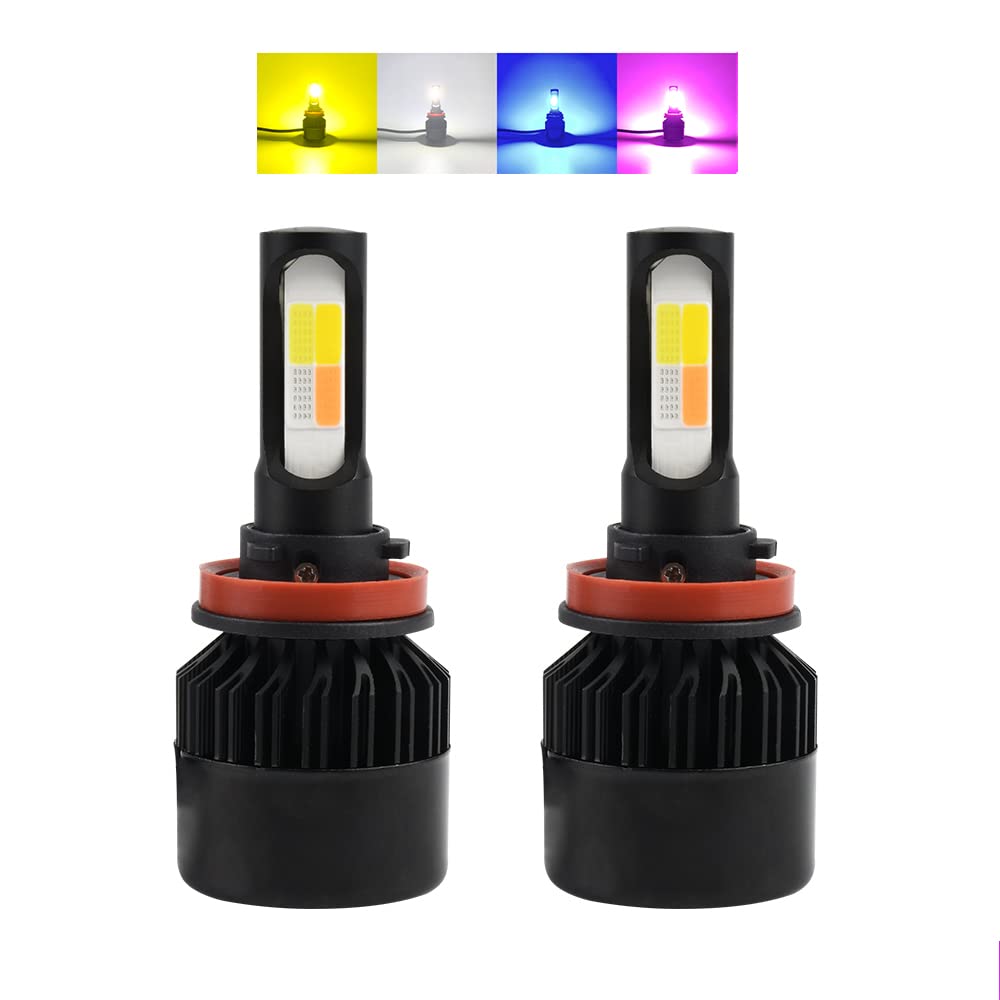 Rakuten - 車用 LED フォグランプ H8 H9 H11 H16 フォグ LEDバルブ イエロー ホワイト ブルー ピンク 4色 切り替え フォグライト ヘッドライト 汎用 LEDライト 黄色 3000K 白 6000K 青 フォグバルブ 12V 高輝度 COBチップ 2個セット