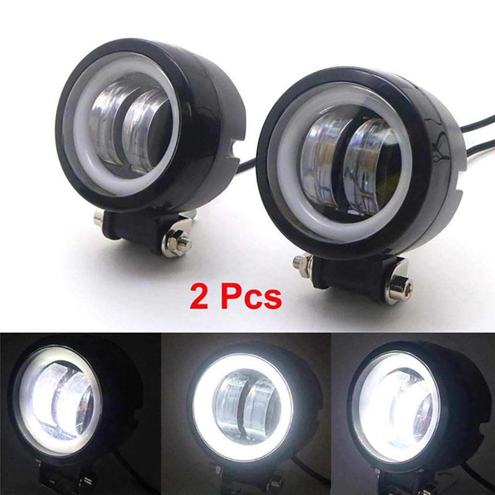 オートバイLEDハーレーホンダスズキカワサキカスタム用エンジェルアイライト付きスポットフォグランプ 2つの白いライト