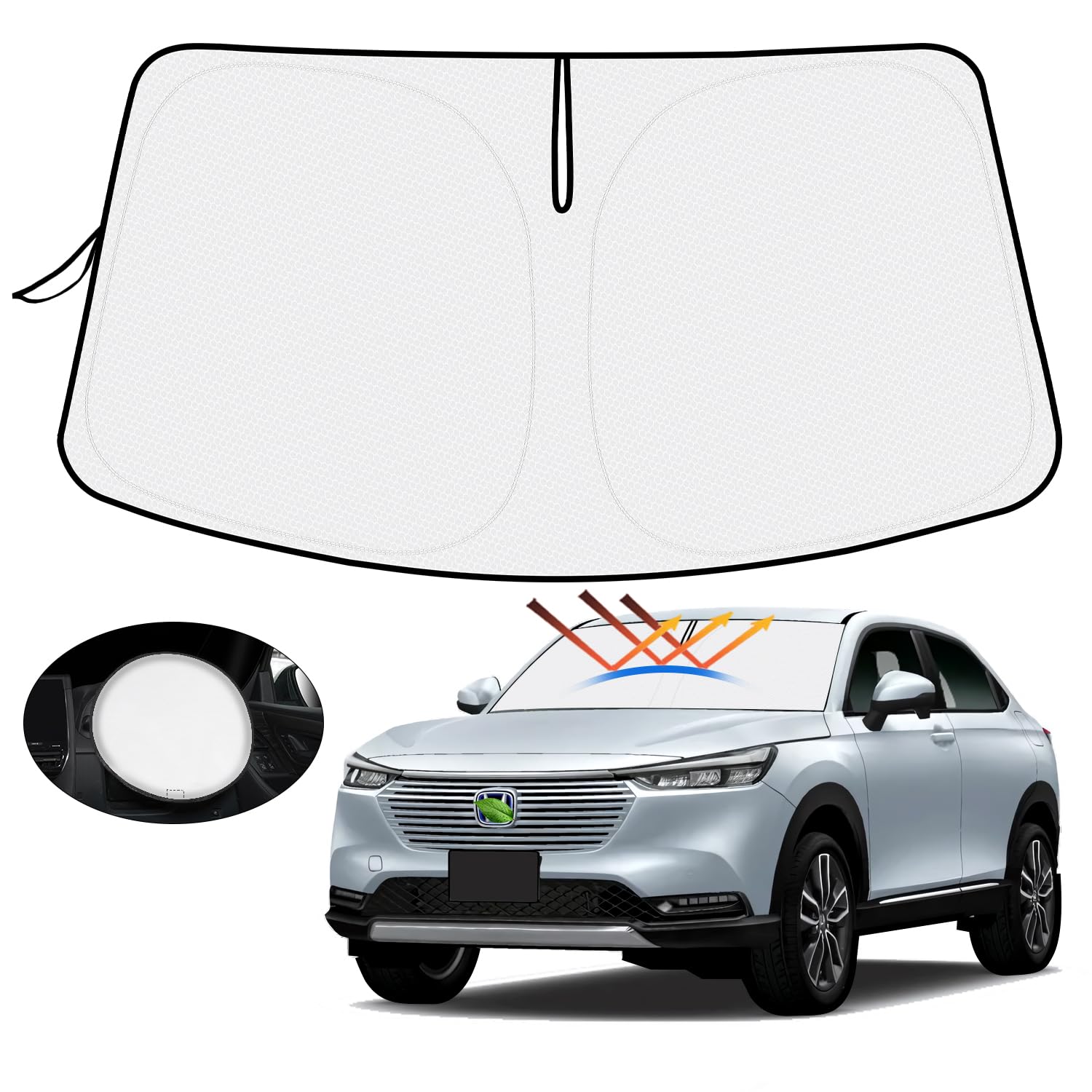 Rakuten - 【ハンドル日よけカバー付き】ホンダ 新型 ヴェゼル RV系 サンシェード フロントガラス用 VEZEL RV3/4/5/6型 2021年4月-現行 車用サンシェード UVカット 日よけ 日差しカット 遮光 断熱 折り畳み式 ハンドルサンシェード