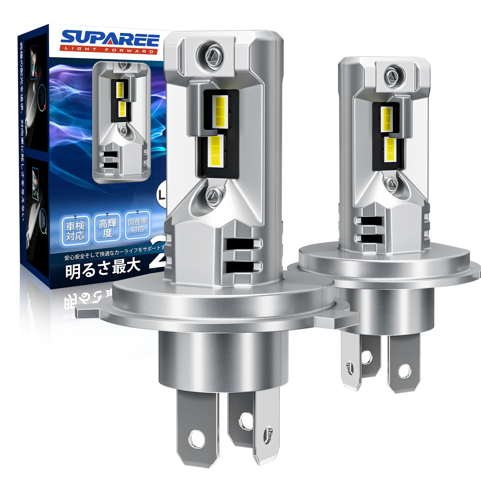 H4 LED ヘッドライト 車検対応 爆光 Hi/Lo 14000lm 20W*2 6500K ハロゲンより小さい 高光効CSPチップ搭載 車/バイク用 DC12V 2重放熱 ファンレス 長寿命 ノイズ対策