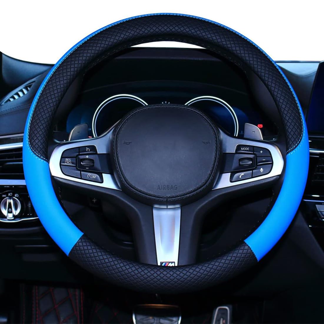 Handle Cover - ハンドルカバー 車用 軽自動車 sサイズ ステアリングカバー 本革 汎用 おしゃれ 通気性がよい 滑り防止 オールシーズン対応 普通車 ハンドル 保護カバー カスタム 内装パーツ アクセサリー 車用品 ブルー