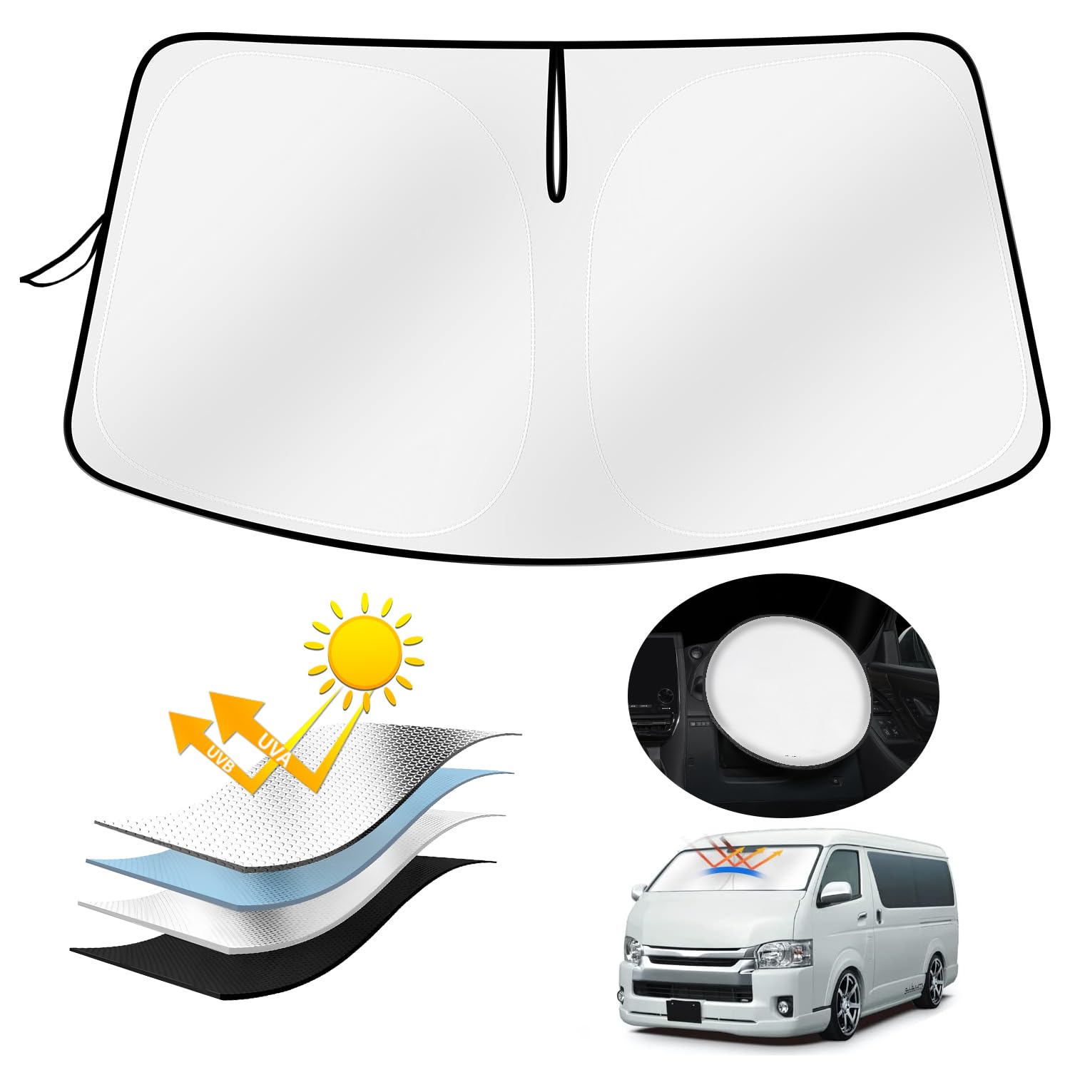 Rakuten - トヨタ ハイエース 200系 ワイド に適用 サンシェード 車用サンシェード 遮光フロントシェイド TOYOTA HAICE H200 1?6型 2004年6月-現行 車種専用設計 UVカット 高密度生地 日焼け防止 劣化防止 断熱 簡単着脱