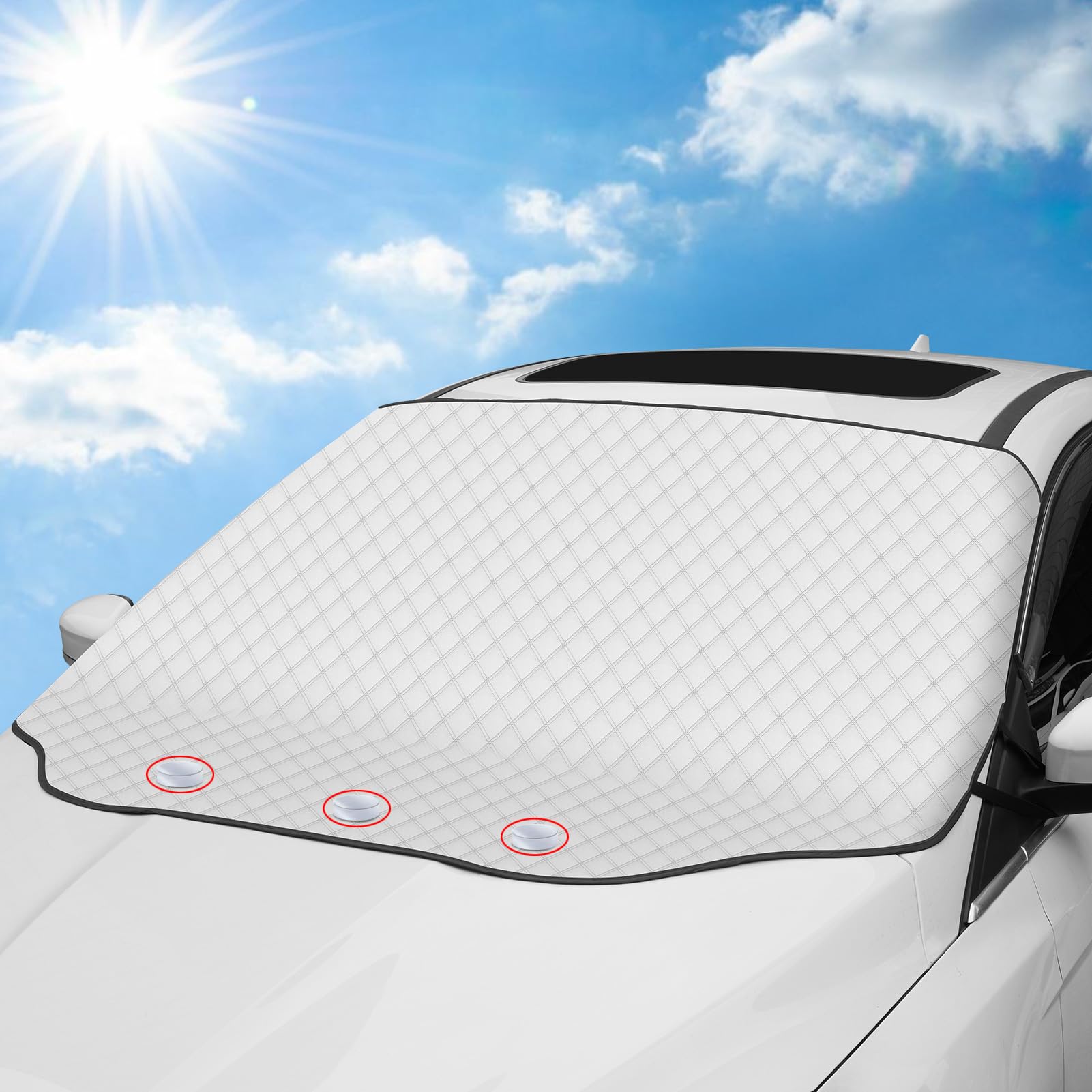 樂天商城 - サンシェード 車 フロント 日除け 車用サンシェード UVカット 紫外線対策 遮光 遮熱 5重厚手 四季対応 磁石防風 取付簡単 収納便利