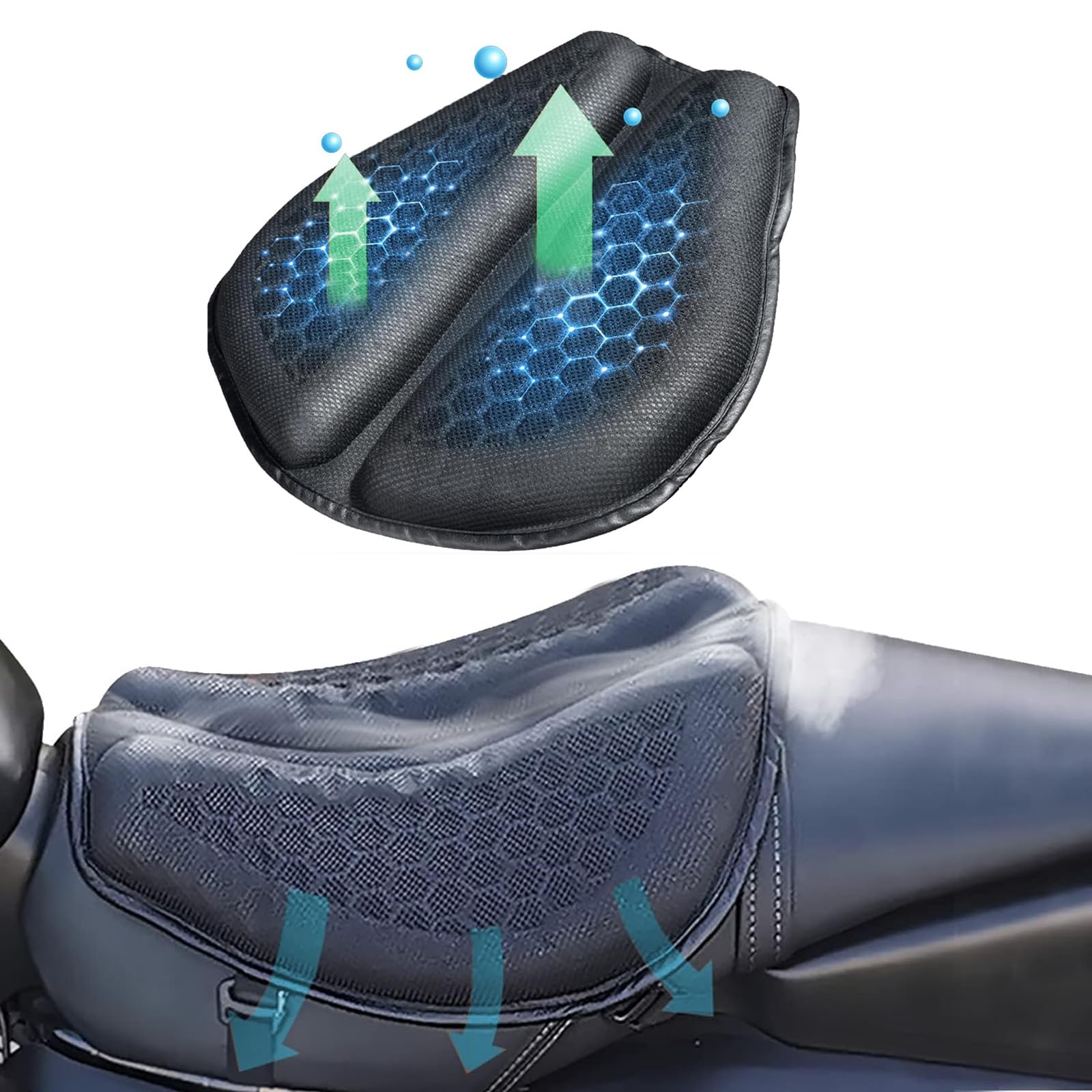 Rakuten - バイクシートクッション ゲルクッション 通気 衝撃吸収 3Dメッシュシートカバー 人間工学 快適なツーリング 断熱 日焼け止め 濡れ防止 換気 バイク シートカバー 張り替え 座り心地快適 取り付け簡単 スクーター用