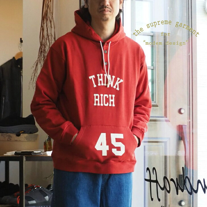 Rakuten - 【ハーフボタンのクラックプリントパーカー】modem design(モデムデザイン)/HARF BUTTON HOODED /パーカー/クラックプリント【GRAY/RED】全2色