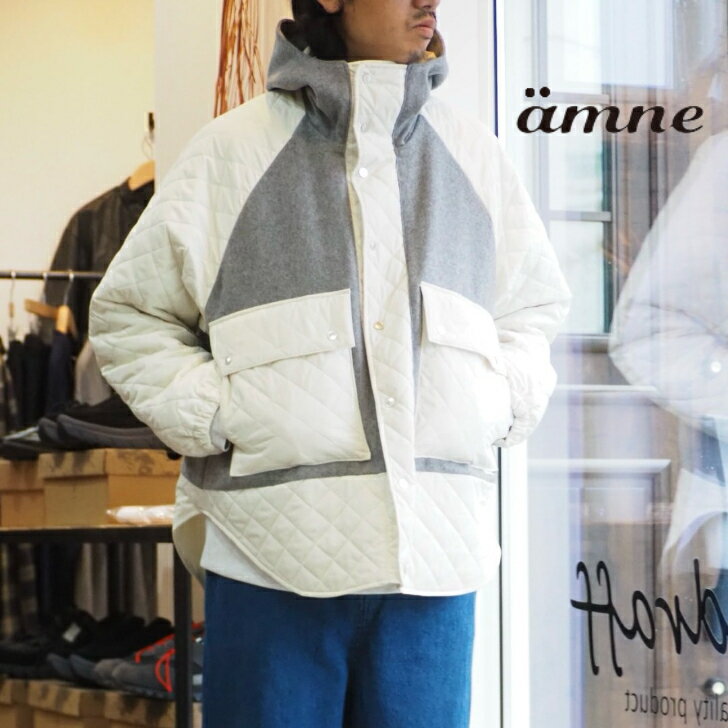 Rakuten - 【メルトンと滑らかな質感のキルトで切り替え】amne(アンヌ）/MELTON / QUILT useful hoodie /キルト/25AW【HEATHER/BLACK】全2色